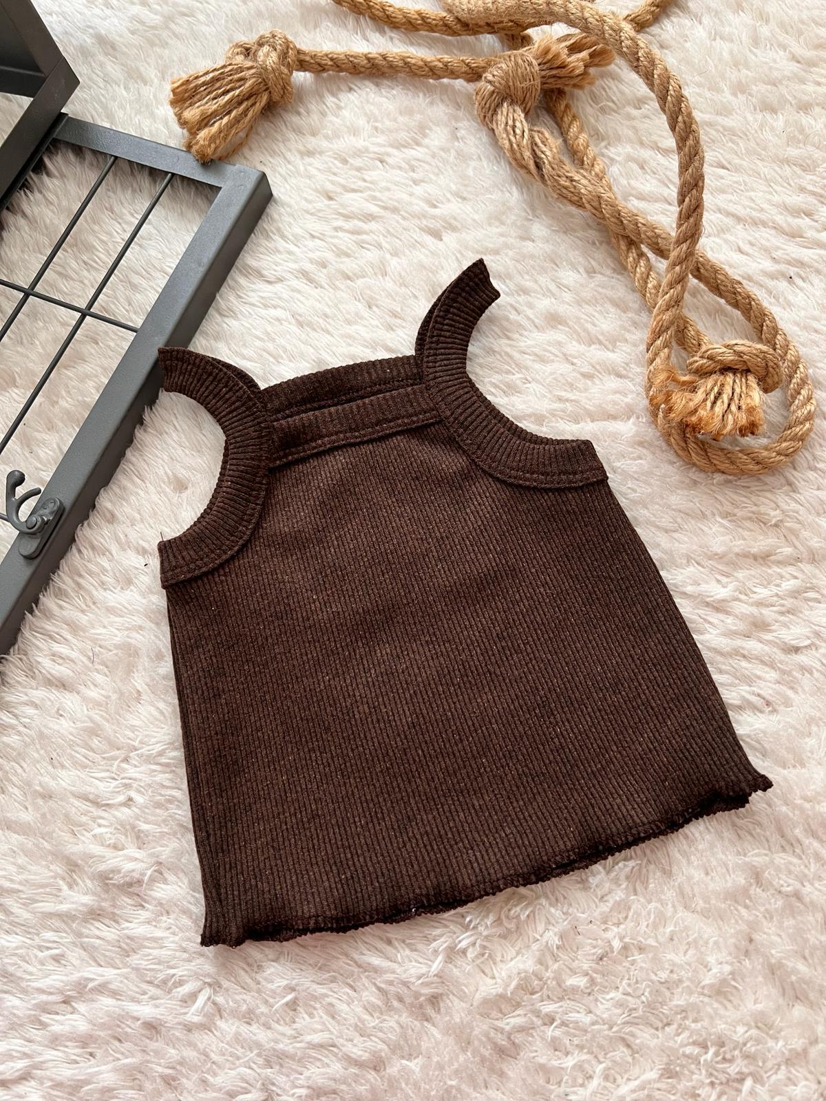 KAHVERENGİ RİBANA ASKILI CROP
