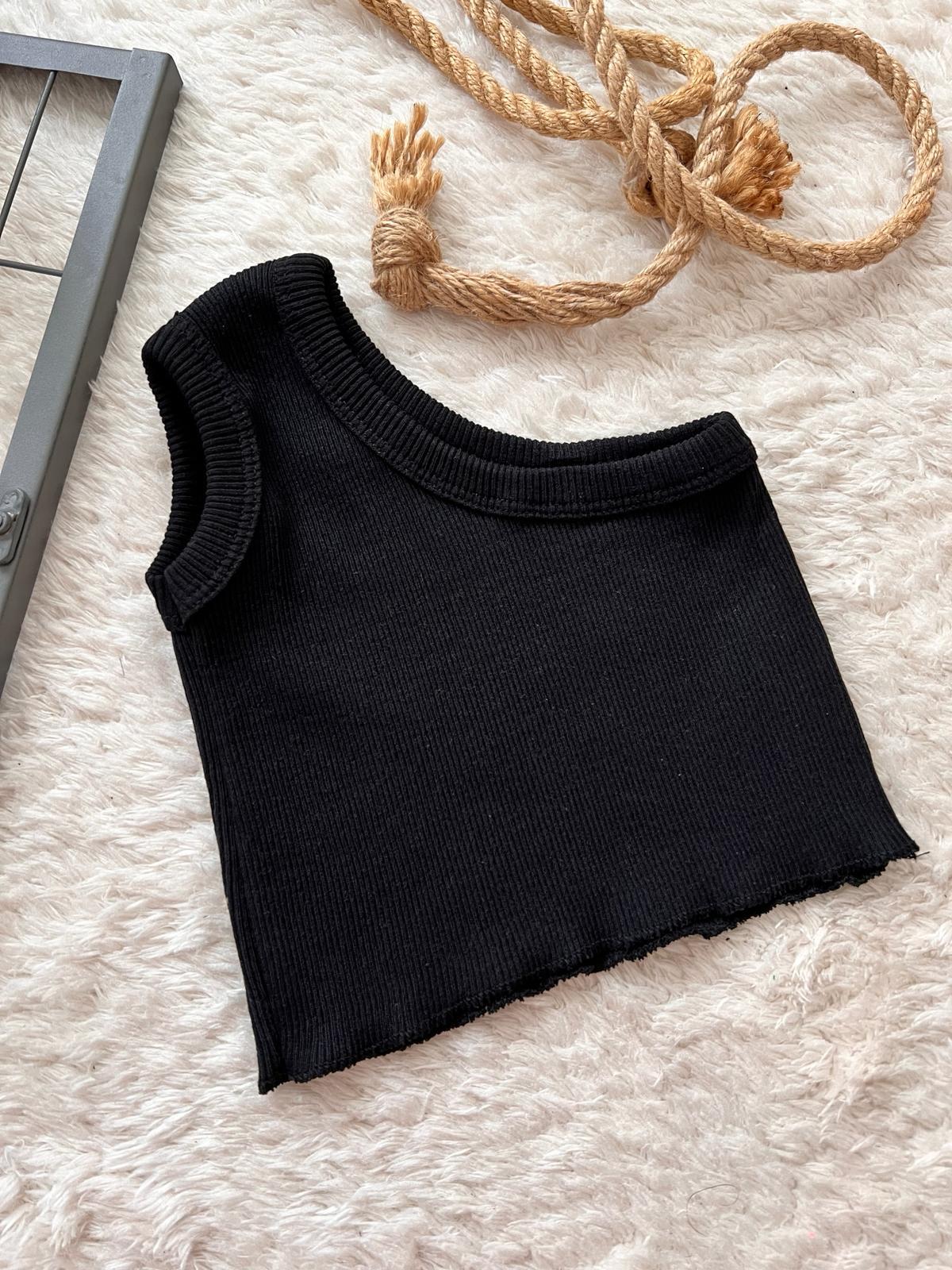 SİYAH RİBANA TEK KOL CROP