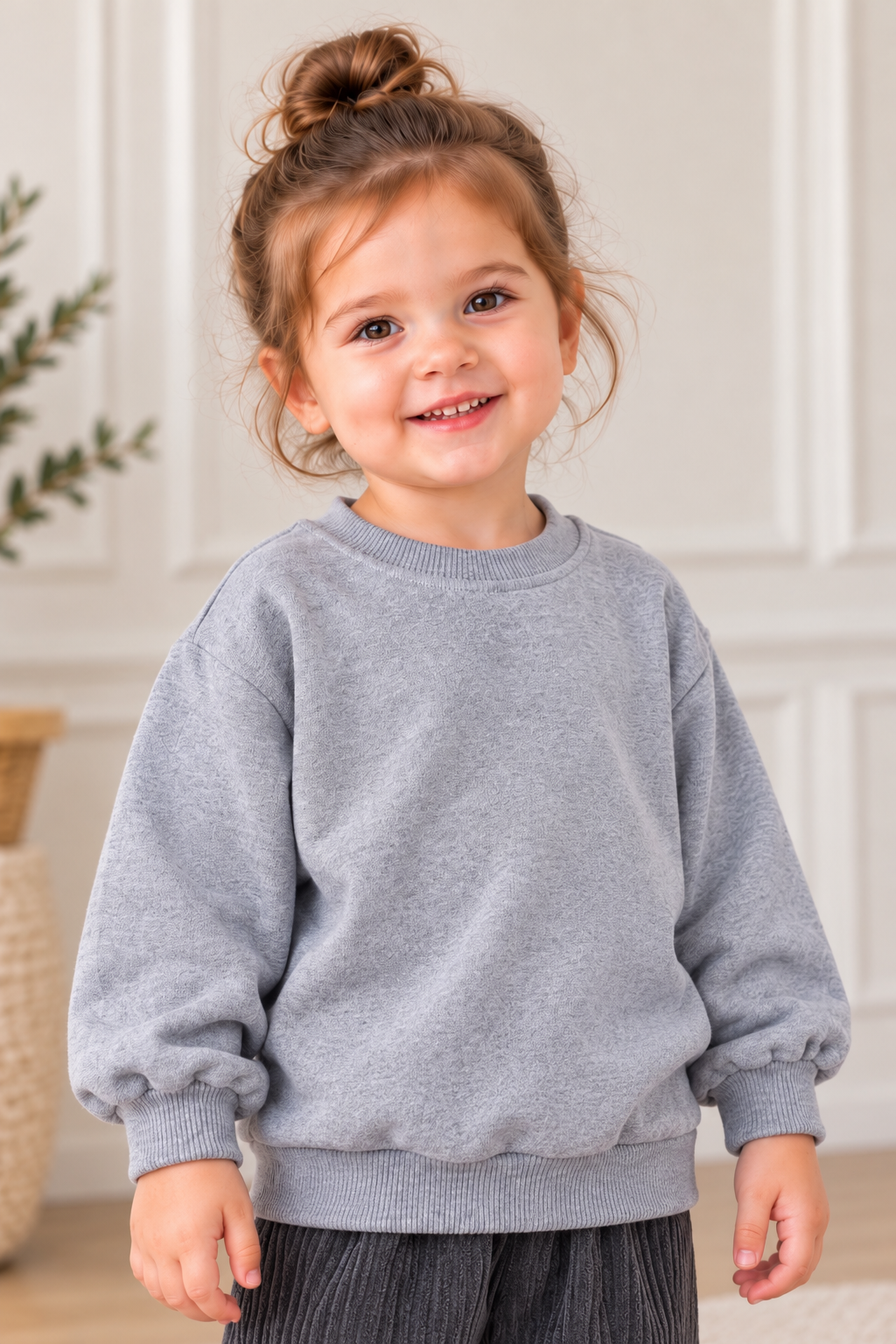 Unisex Çocuk Salaş Model İki İplik Şardonlu Gri Sweatshirt