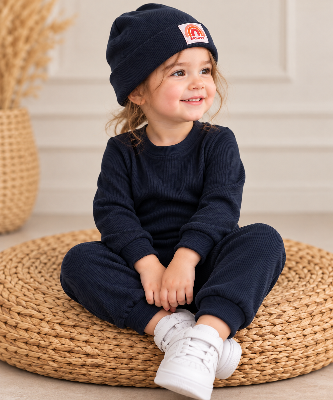 LACiVERT Unisex 3'lü Alt-Üst Takım (Bluz, Tayt, Bere)