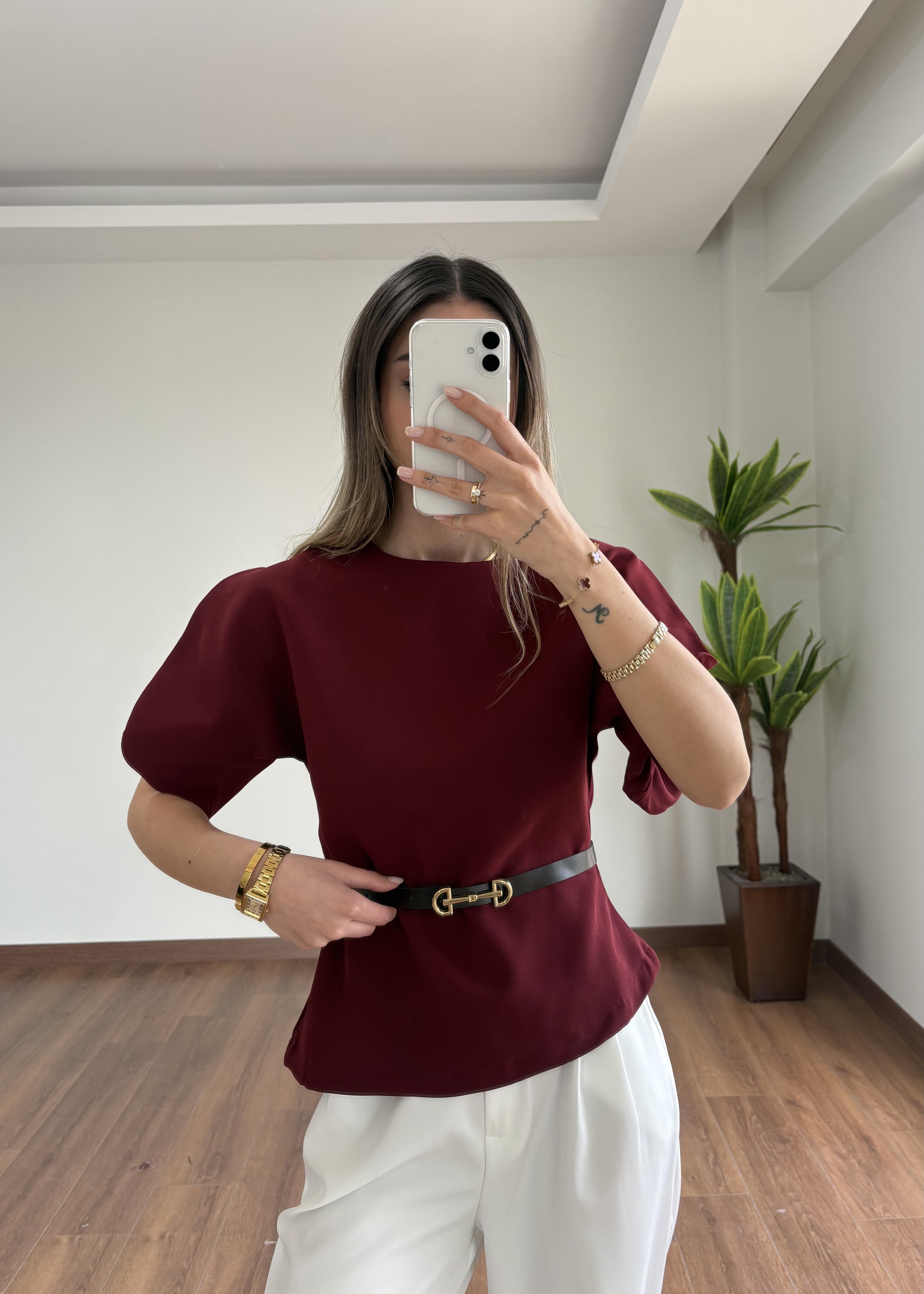 Belissa Kemerli Tasarım Bordo Bluz