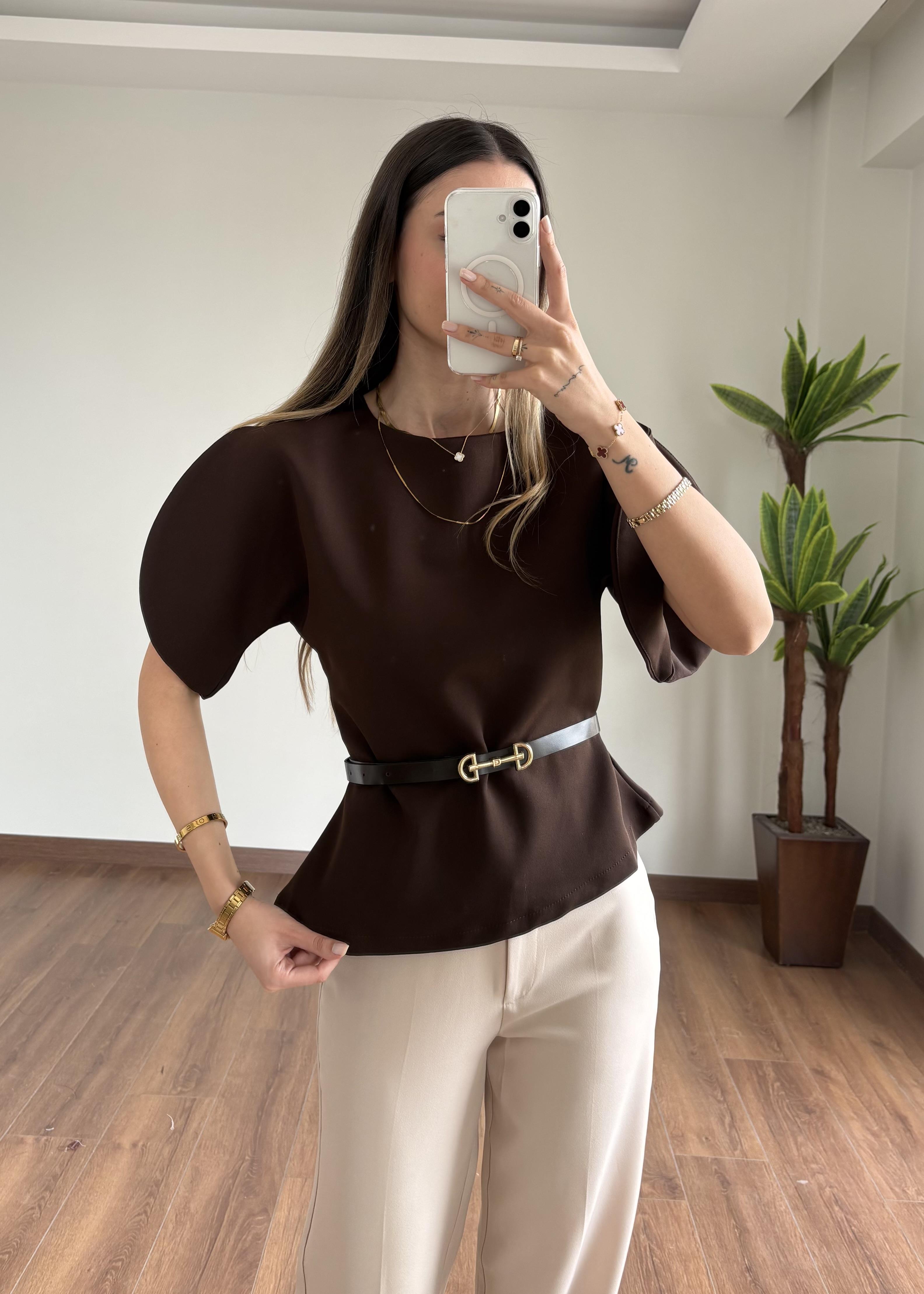 Belissa Kemerli Tasarım Kahverengi Bluz