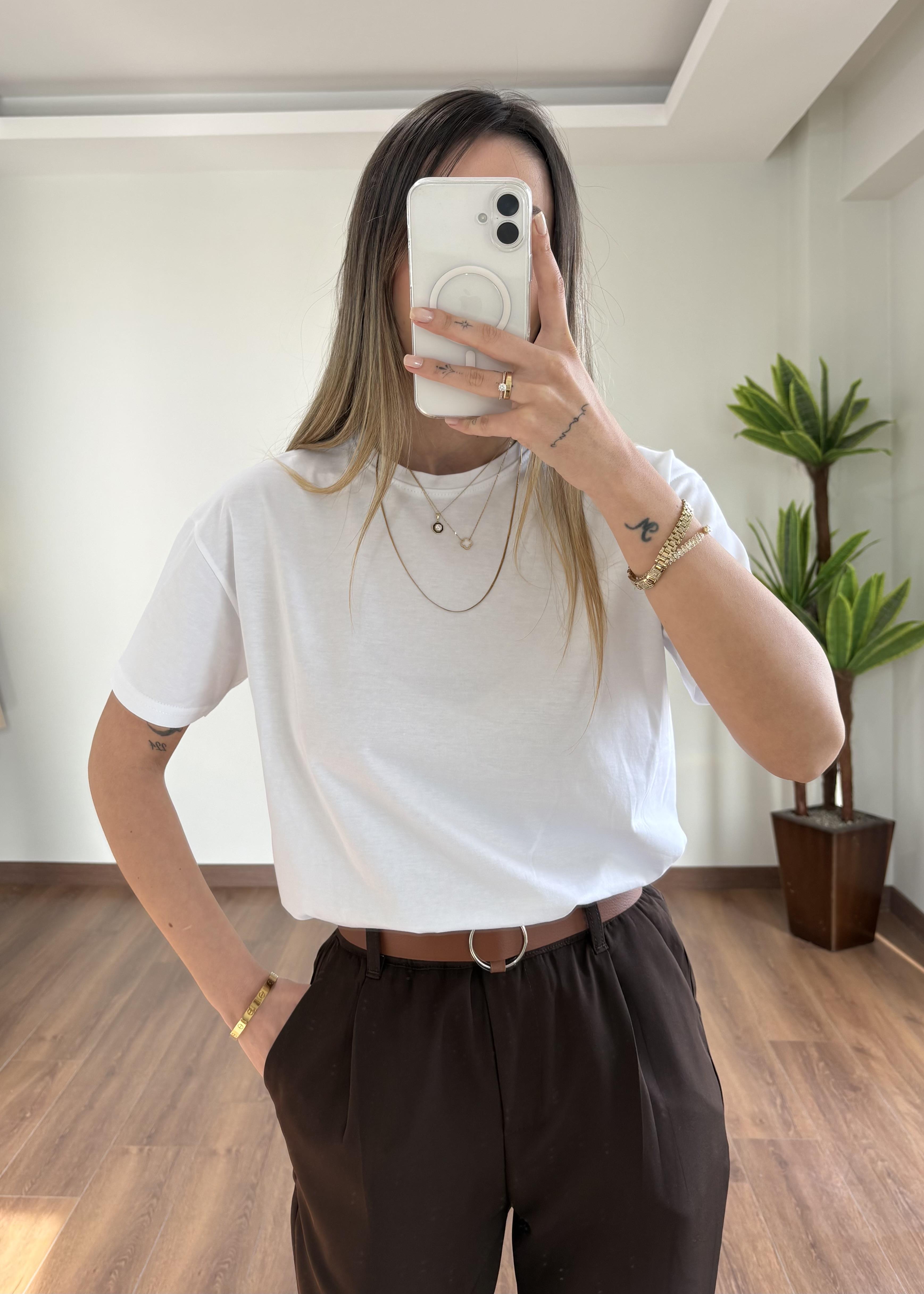 Beyaz Pamuklu Basic Tshirt