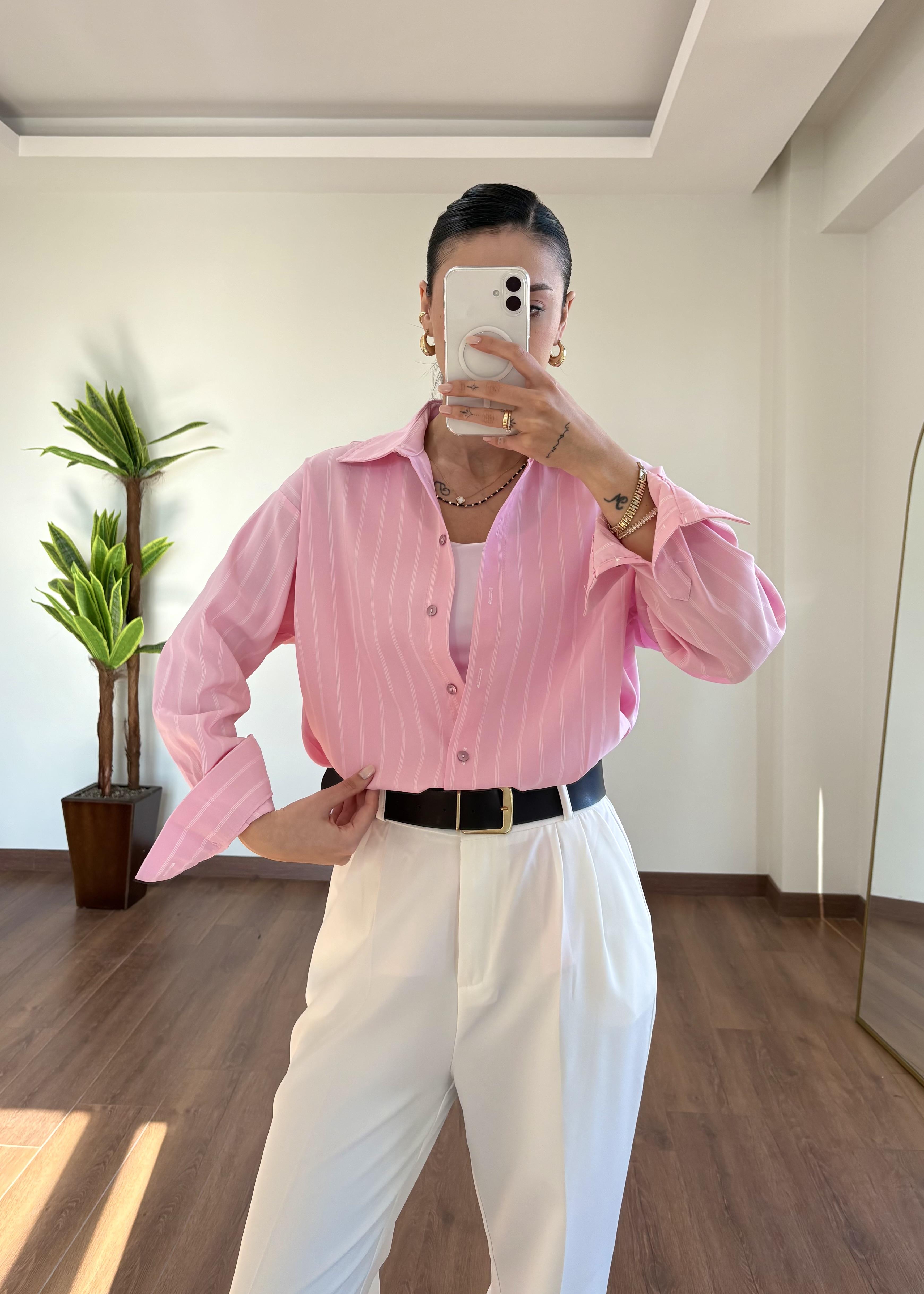 Çizgili Pembe Gömlek