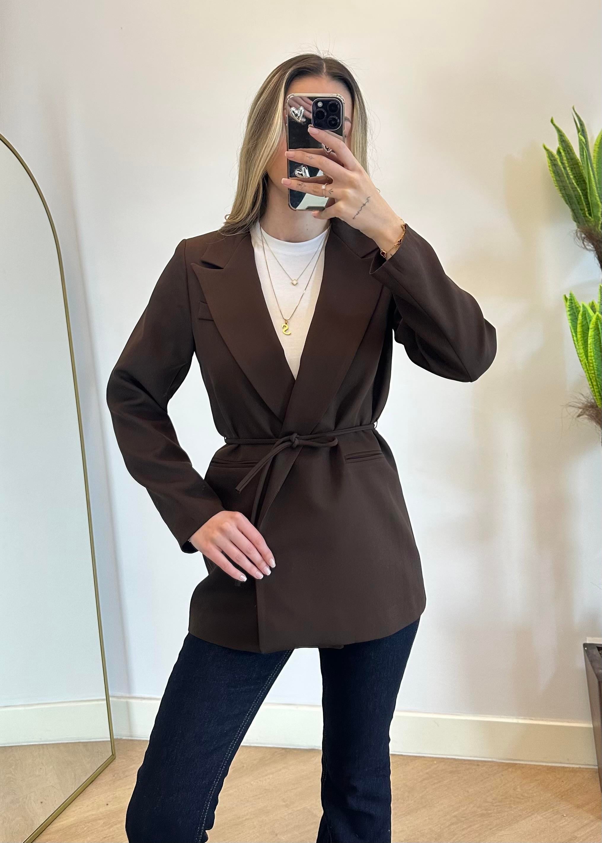 Eyos Kahverengi İpli Blazer Ceket