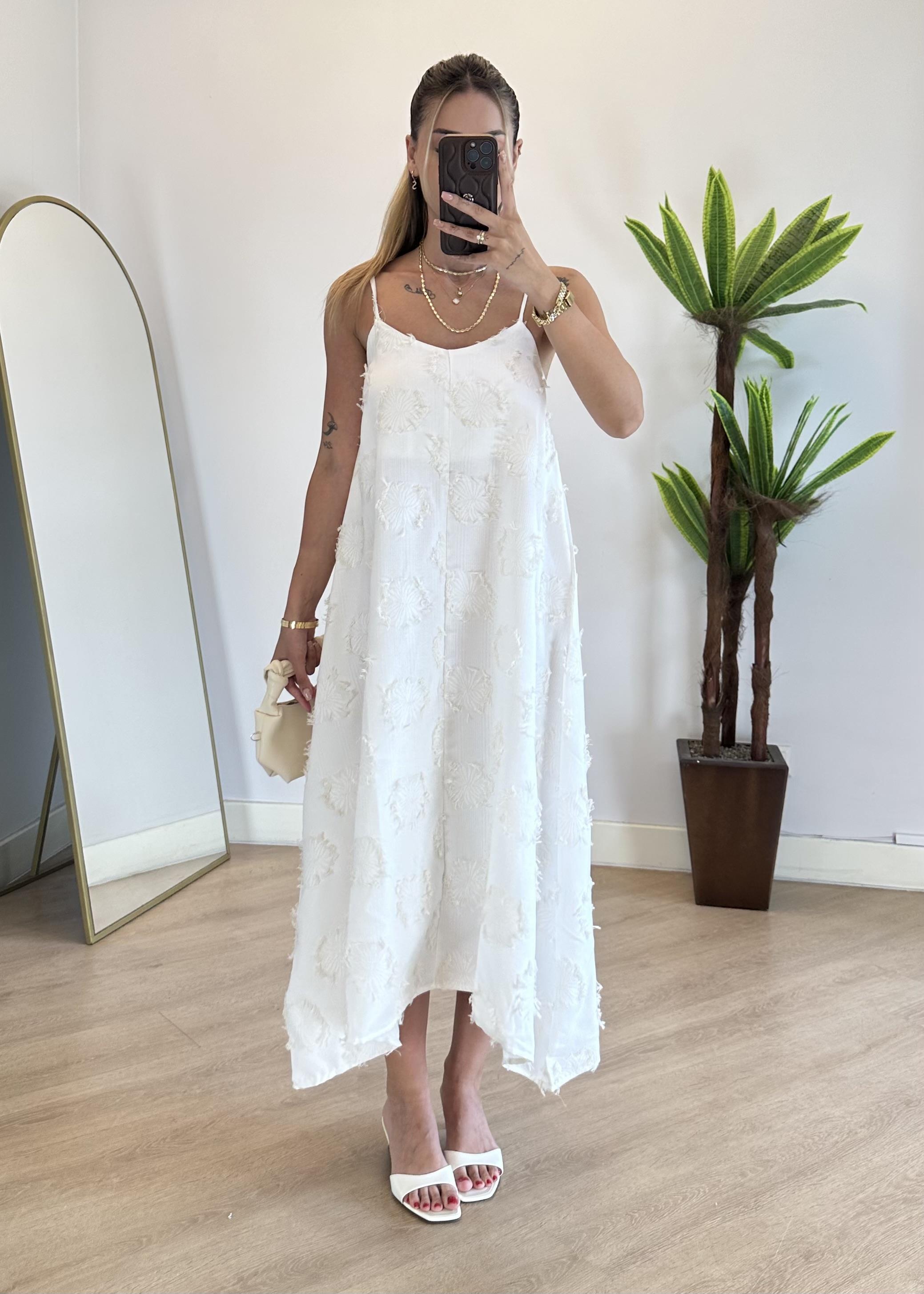Flora Beyaz Askılı Elbise