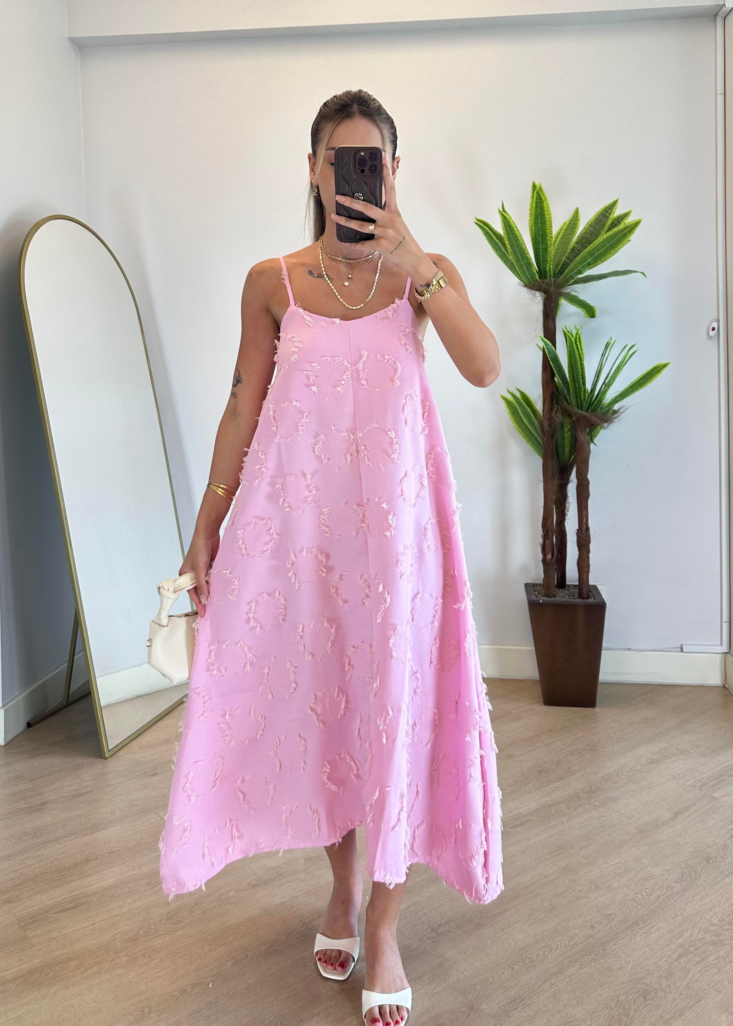 Flora Pembe Askılı Elbise