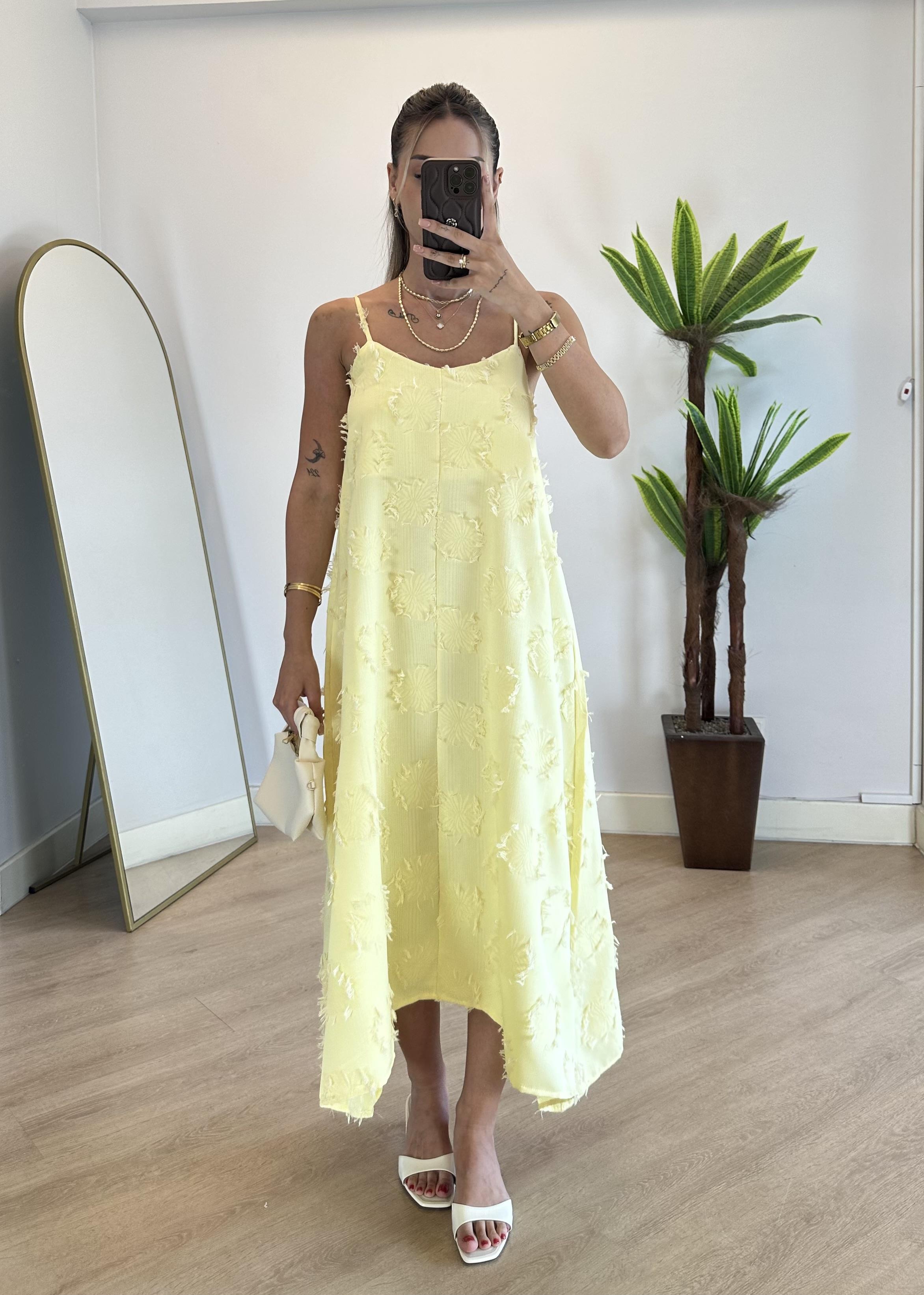 Flora Sarı Askılı Elbise