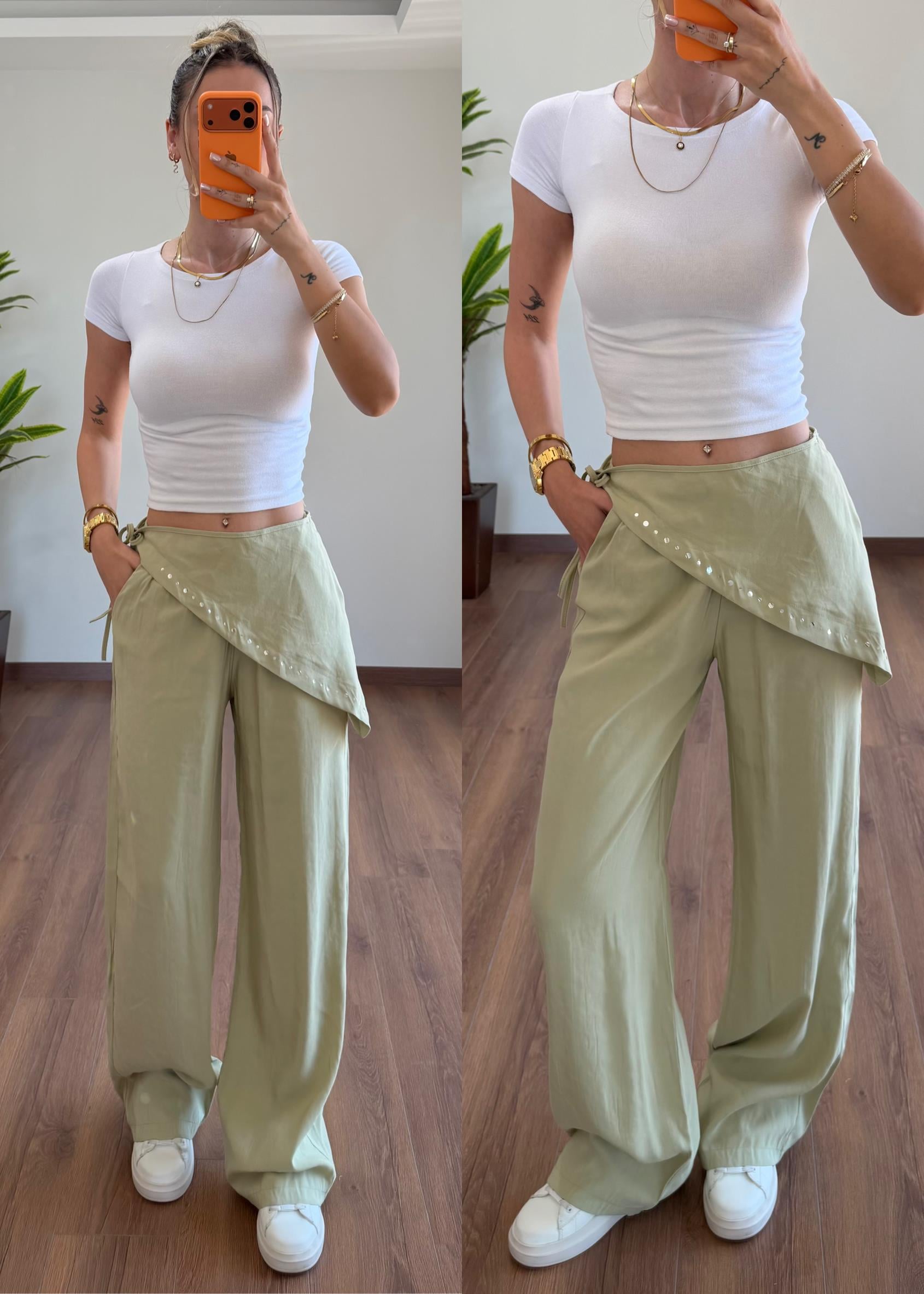 Fularlı Yeşil Pantolon