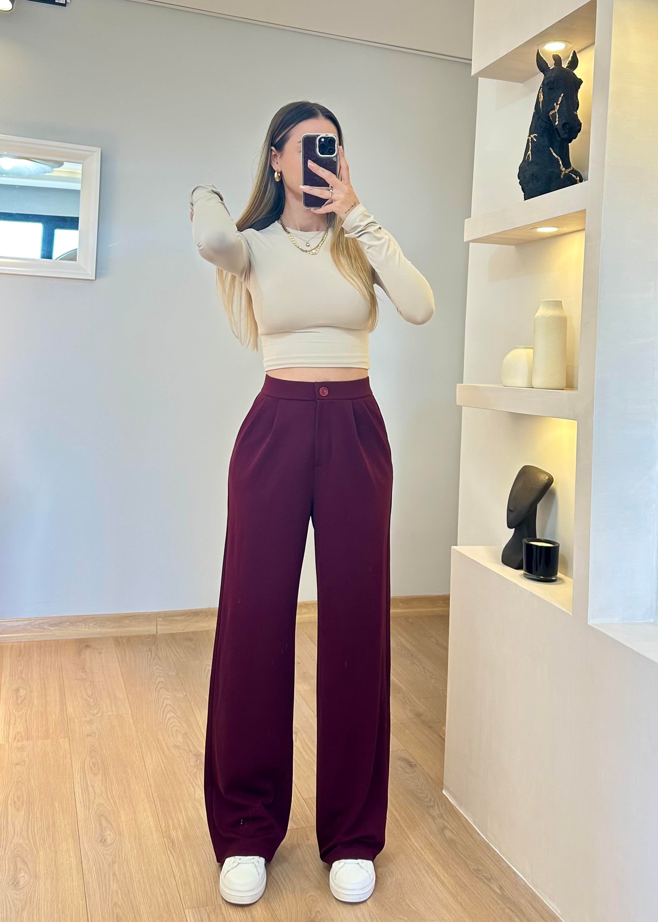 Jakar Bordo Kumaş Pantolon