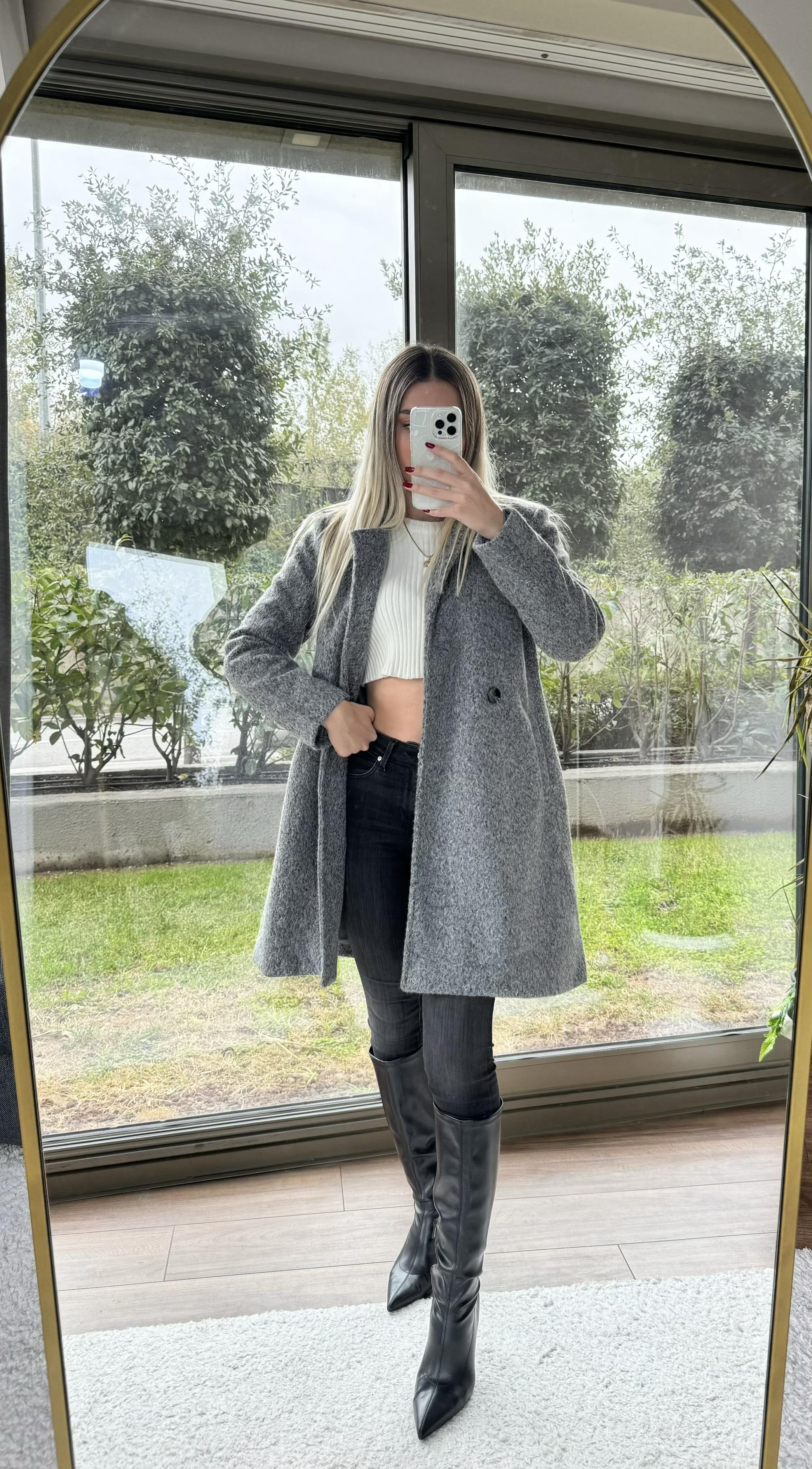 Kadın astarlı midi boy kaşe kaban 