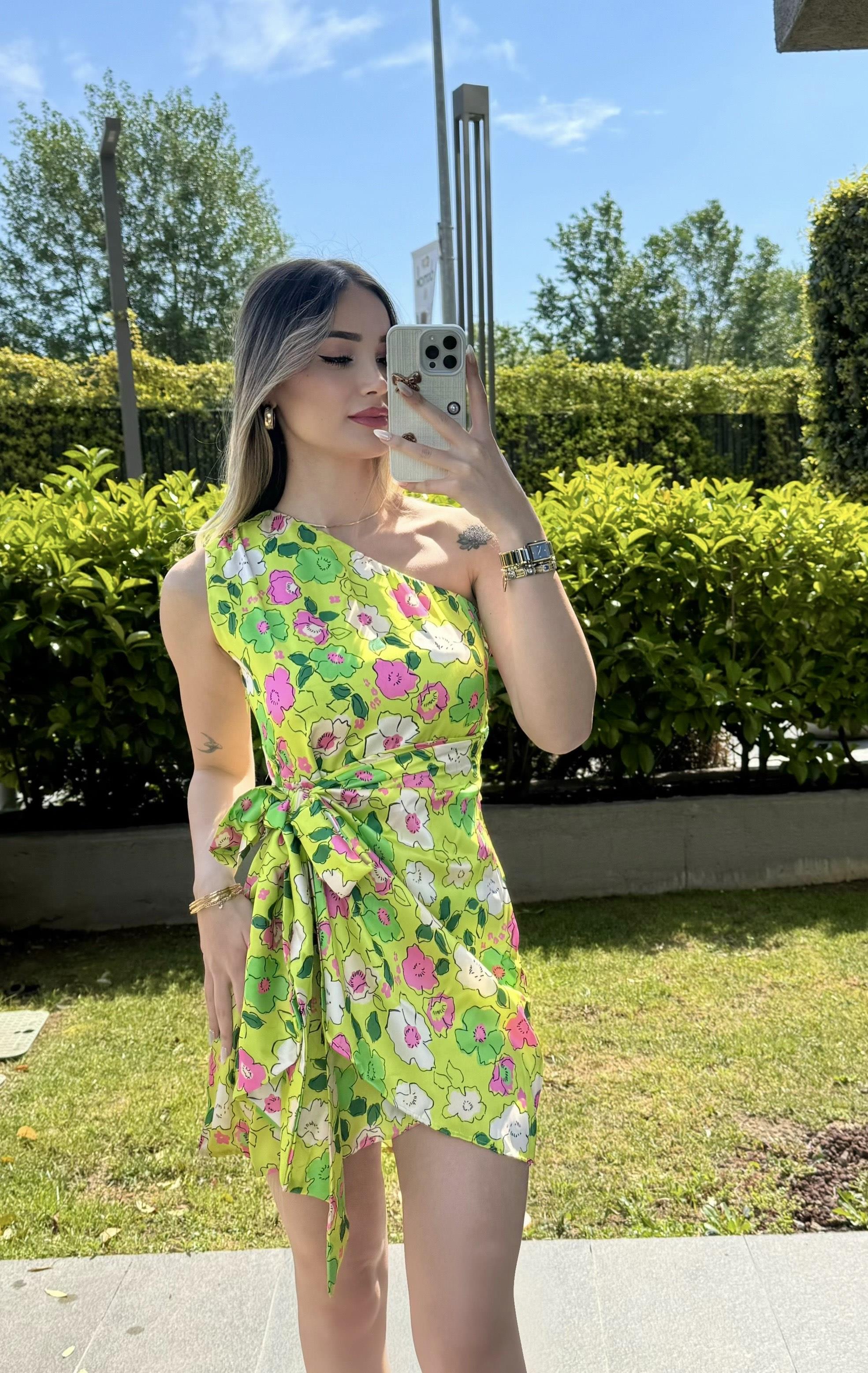 Kadın Bel Kuşak Bağlama Detay Yan Fermuar Mini Elbise