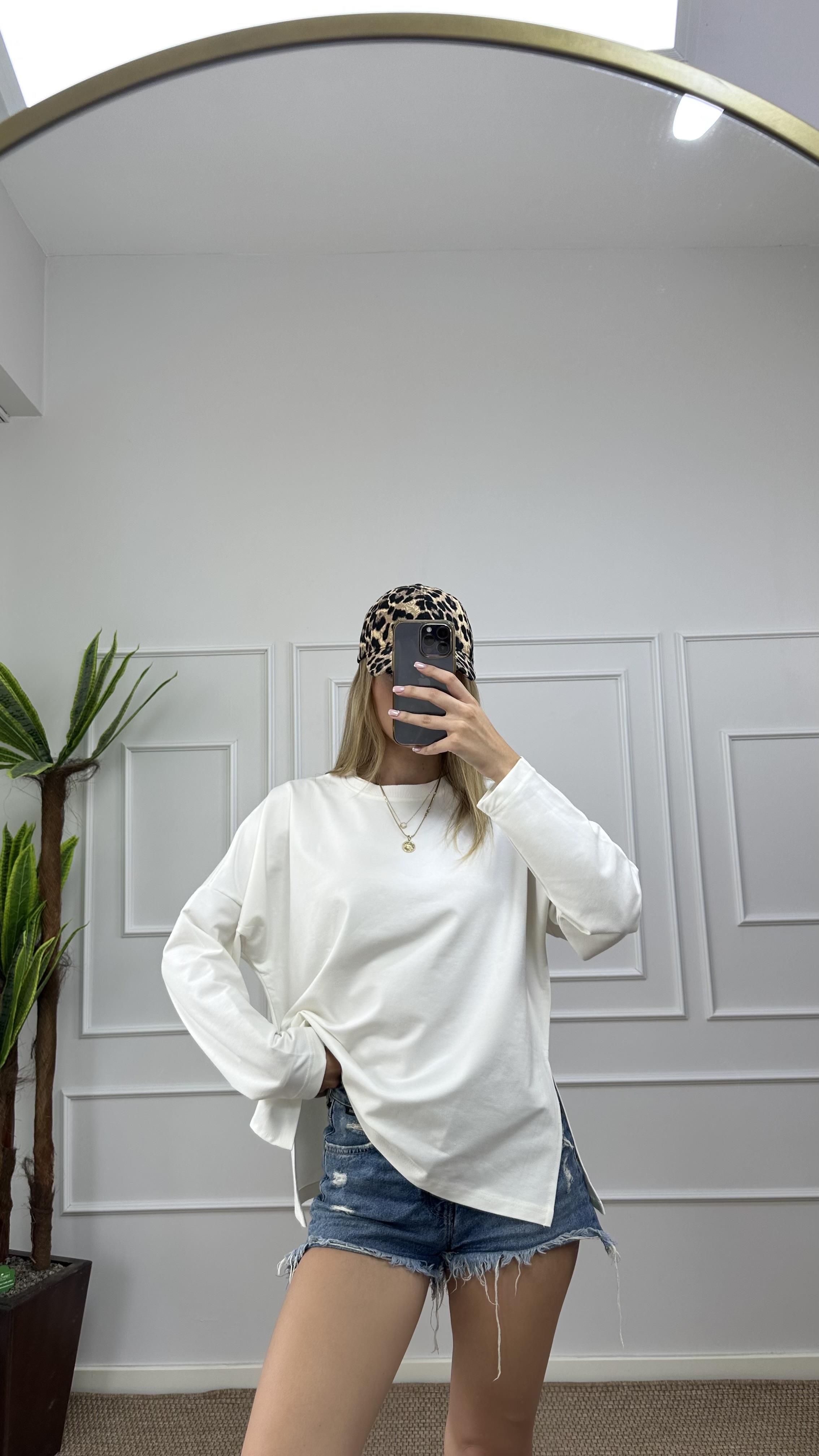 Kadın bisiklet yaka Basic sweatshirt
