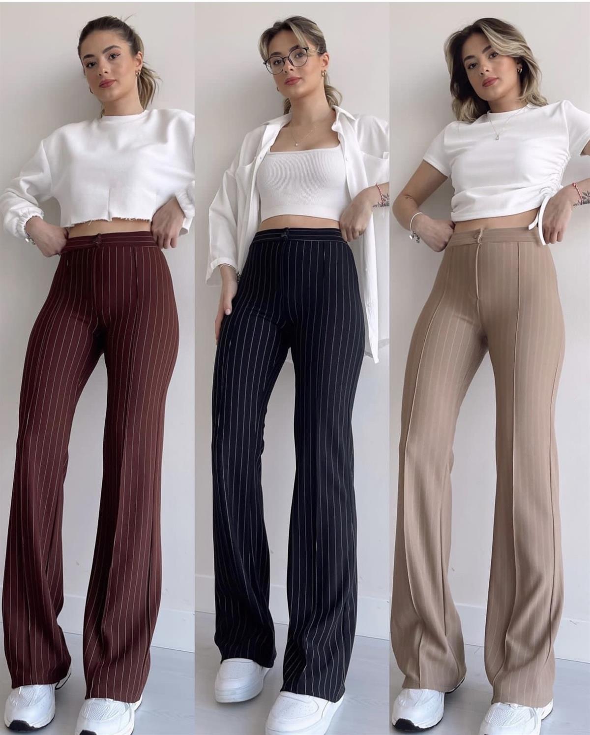  çizgi çımalı likralı esnek pantolon