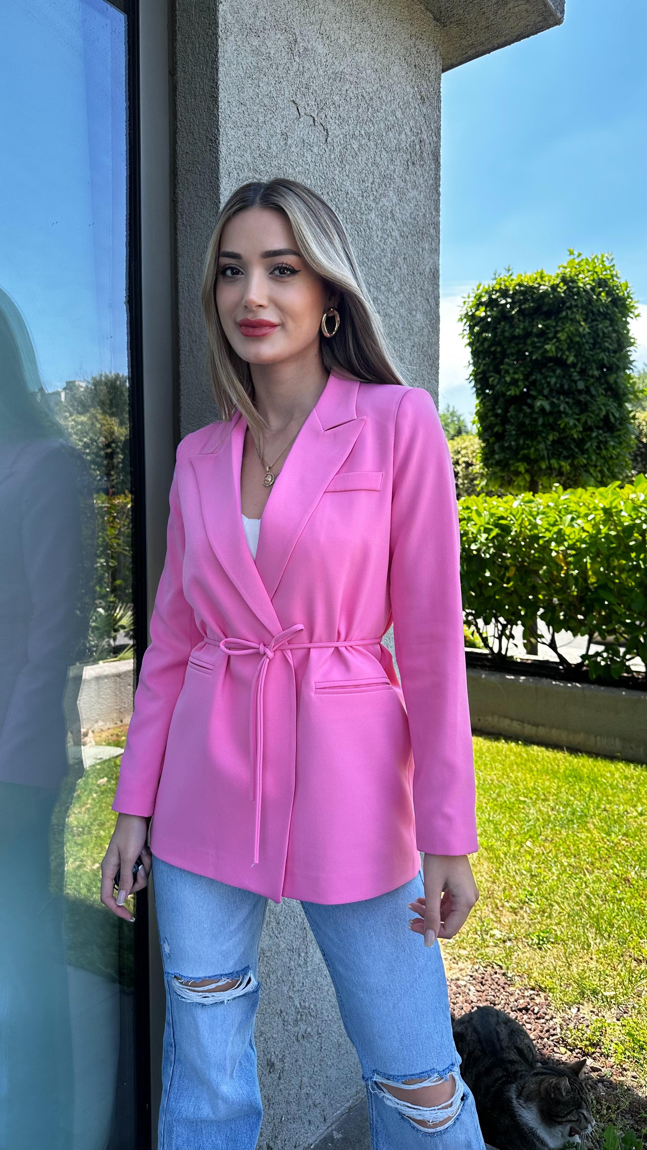 Kadın Double Kumaş İp Bağlama Detay Blazer Ceket