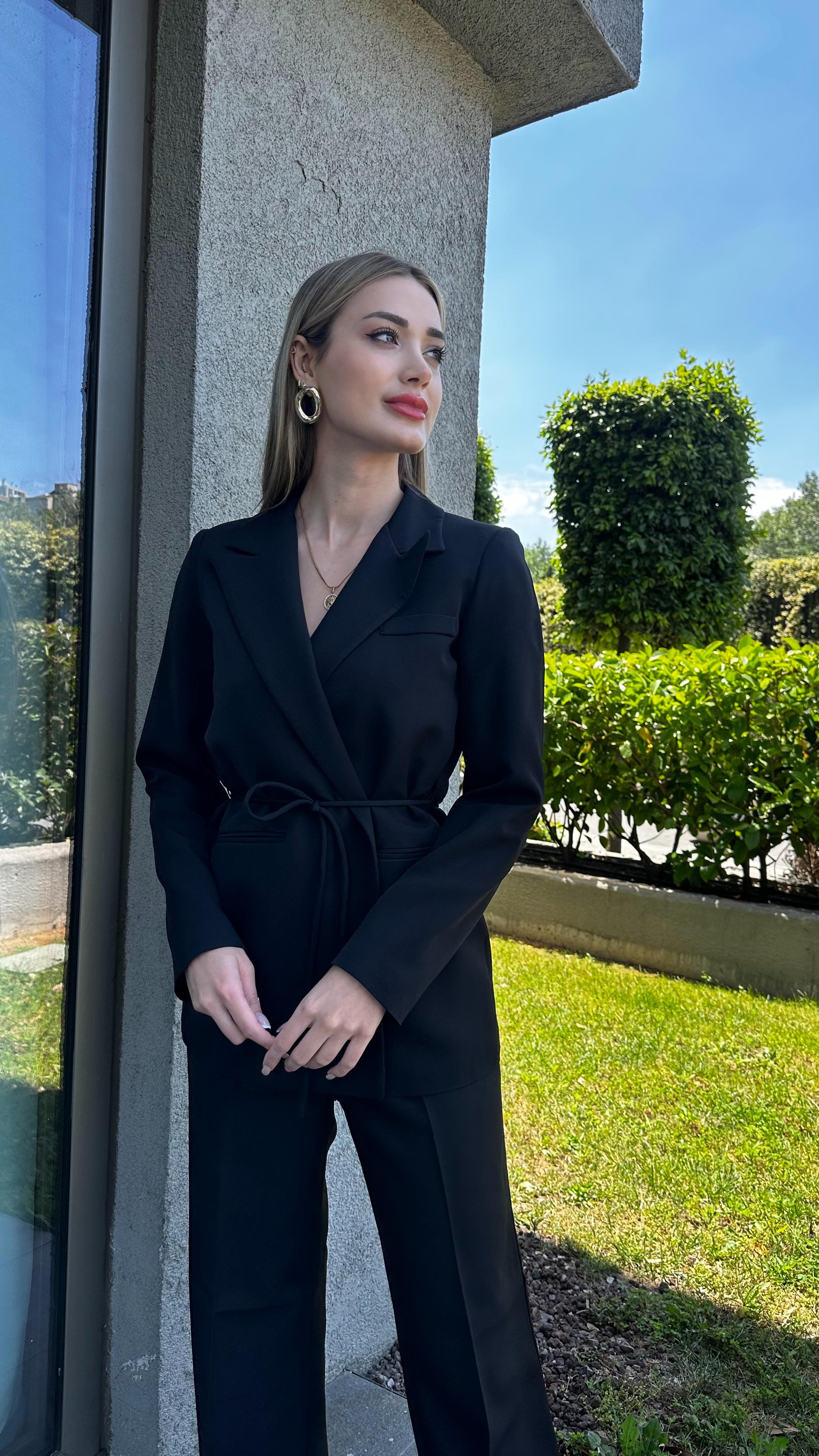 Kadın Double Kumaş İp Bağlama Detay Blazer Ceket