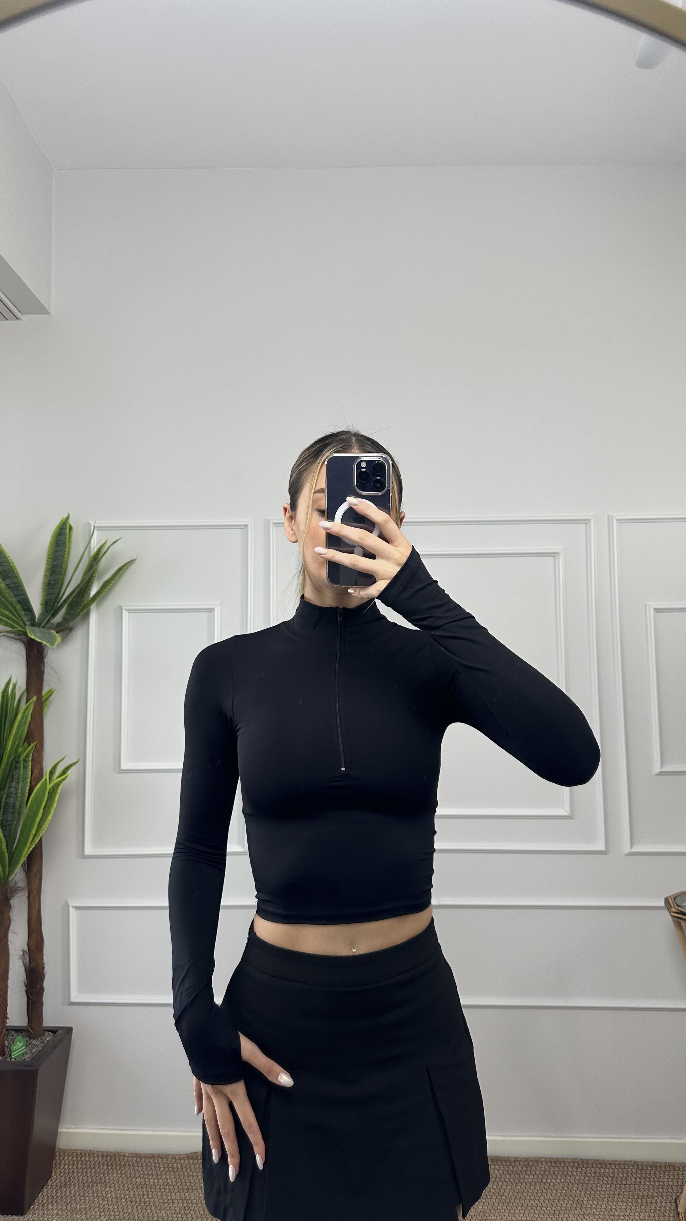 Kadın fermuarlı parmak geçmeli body