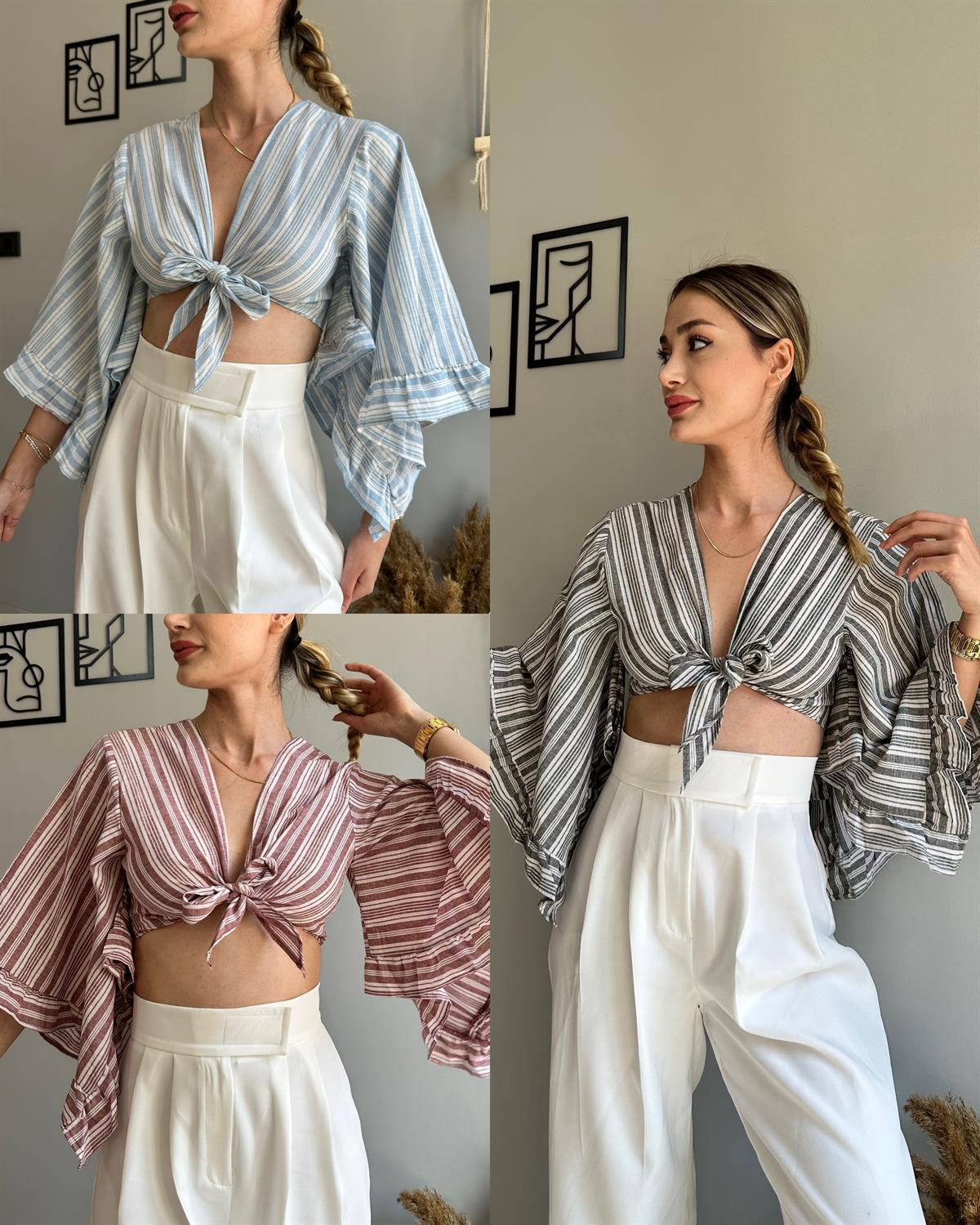 kadın ön bağlamalı kruvaze croptop
