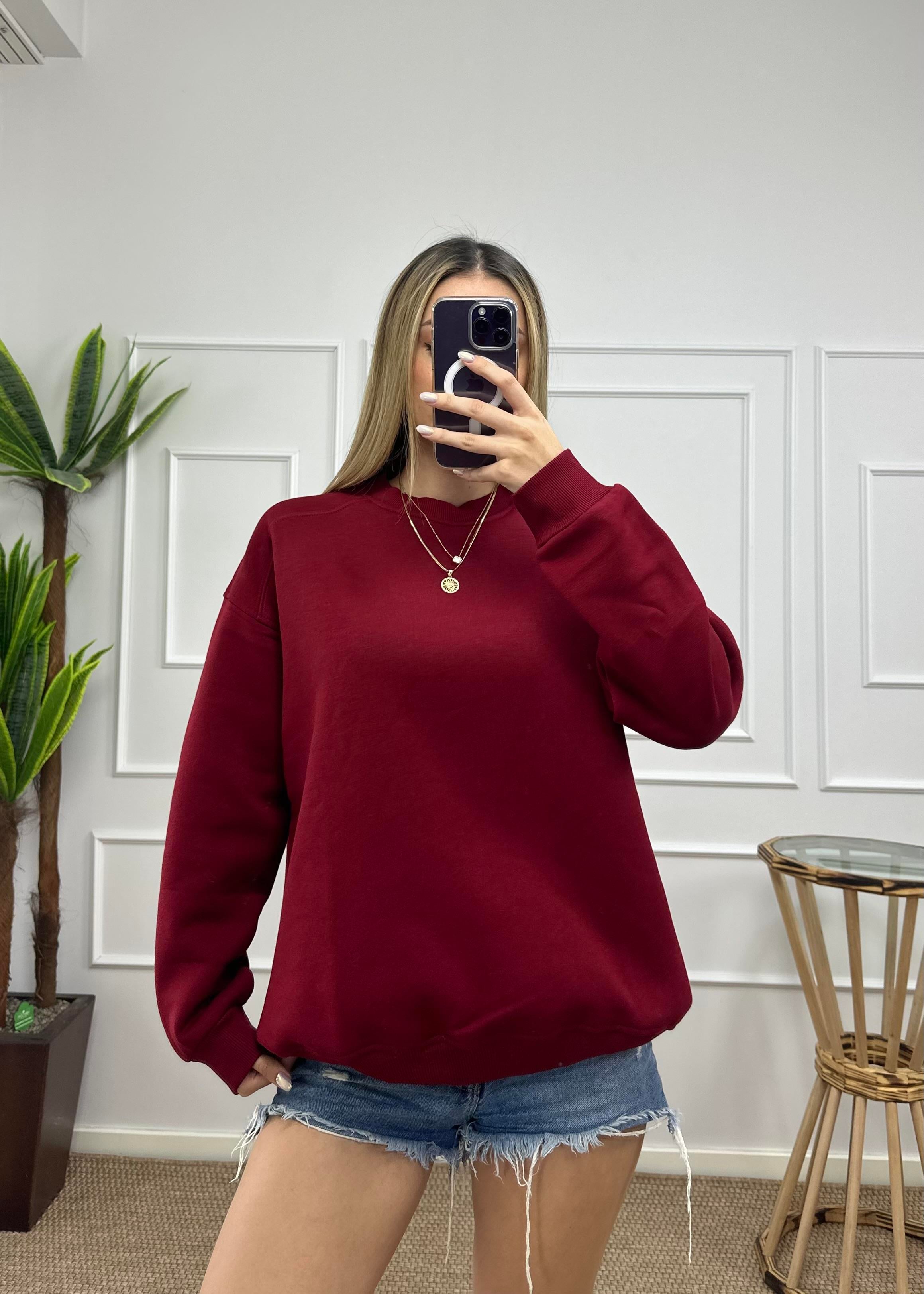 Kadın oversize basic üç iplik şardonlu yumoş sweatshirt