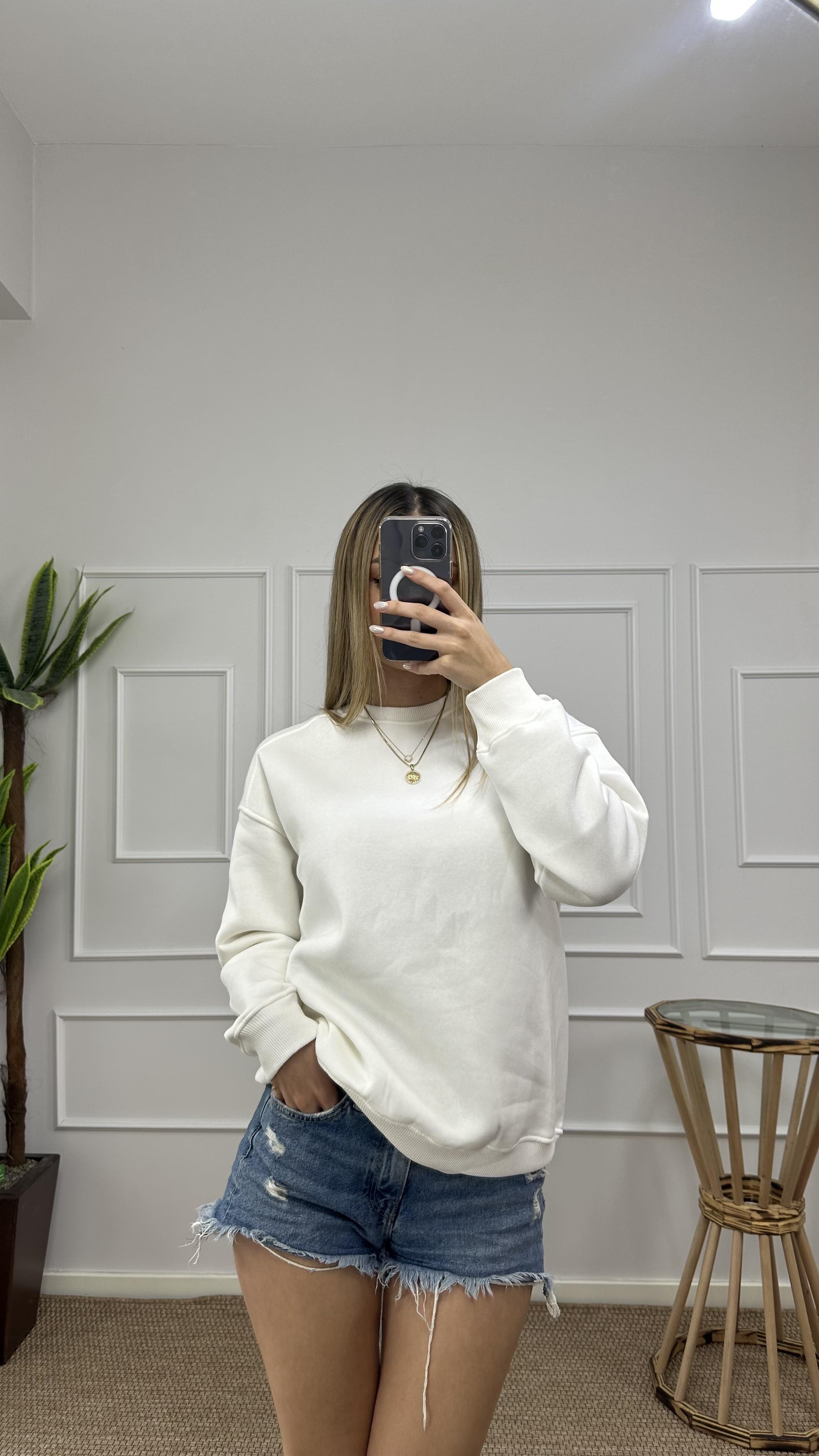 Kadın oversize basic üç iplik şardonlu yumoş sweatshirt