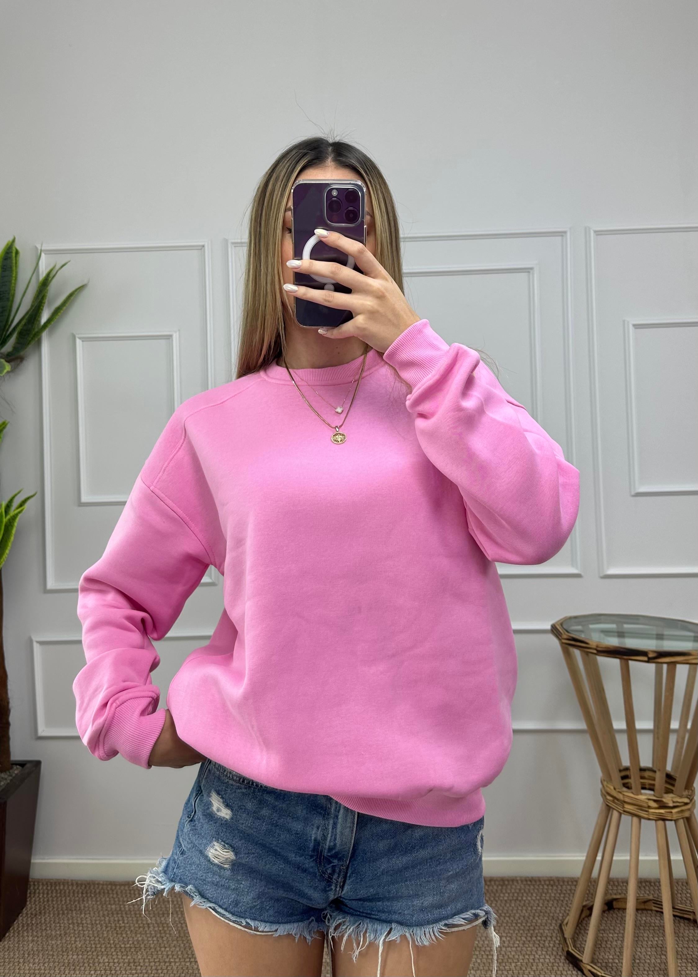Kadın oversize basic üç iplik şardonlu yumoş  sweatshirt