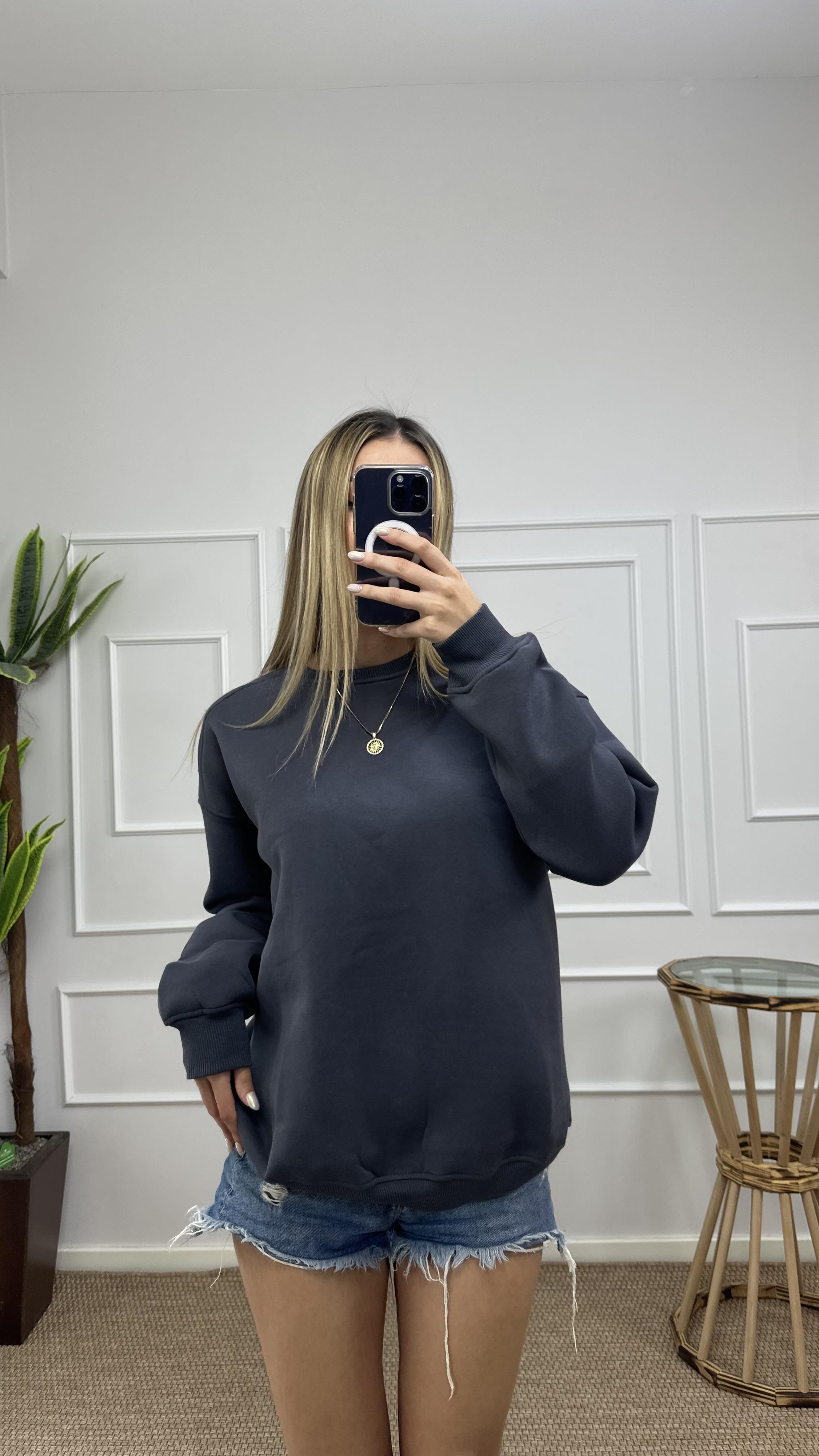 Kadın oversize basic üç iplik şardonlu yumoş sweatshirt