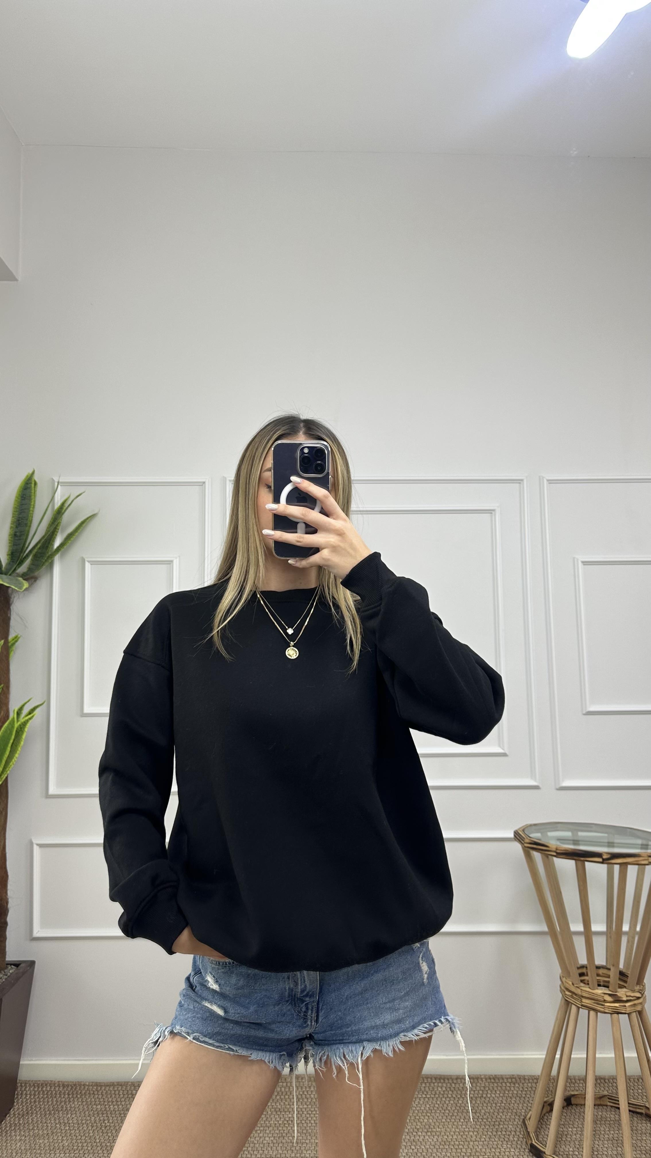 Kadın oversize basic üç iplik şardonlu yumoş sweatshirt