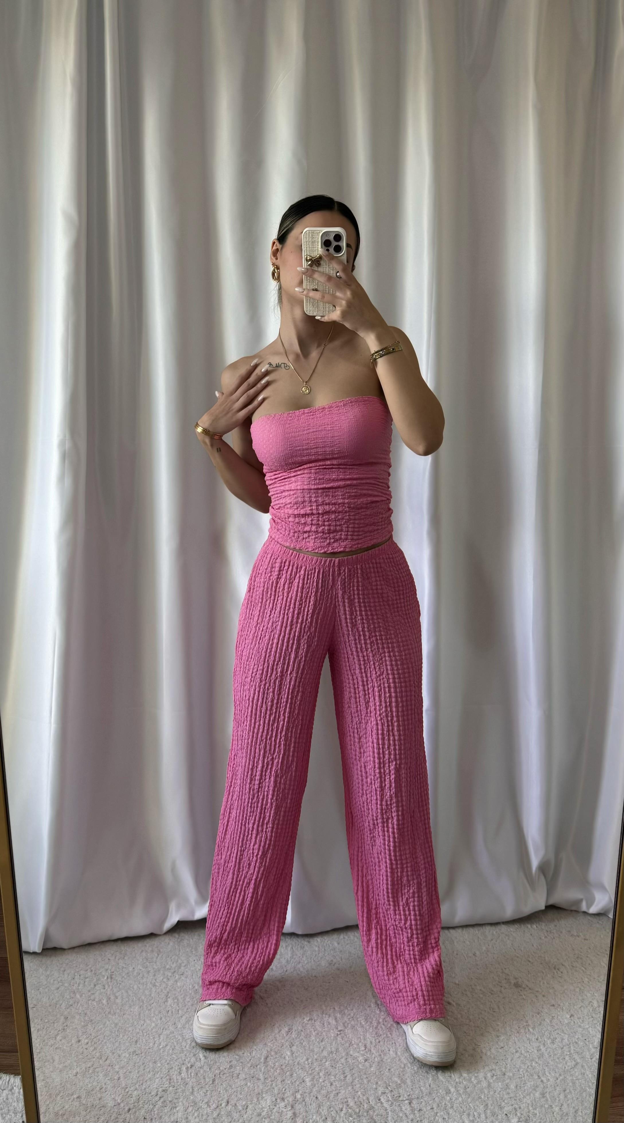 Kadın Pembe Straplez Alt Üst Takım