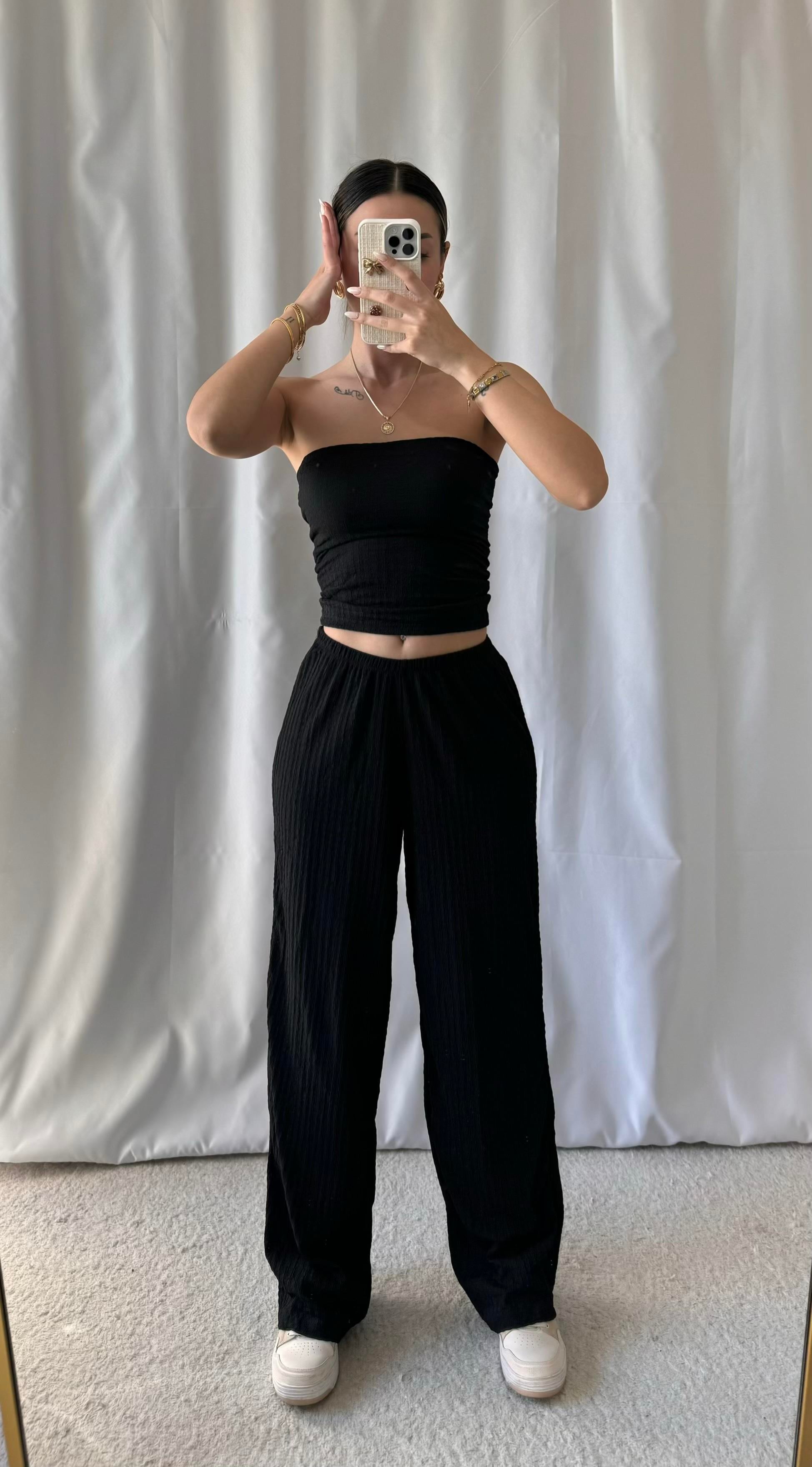 Kadın Siyah Straplez Alt Üst Takım