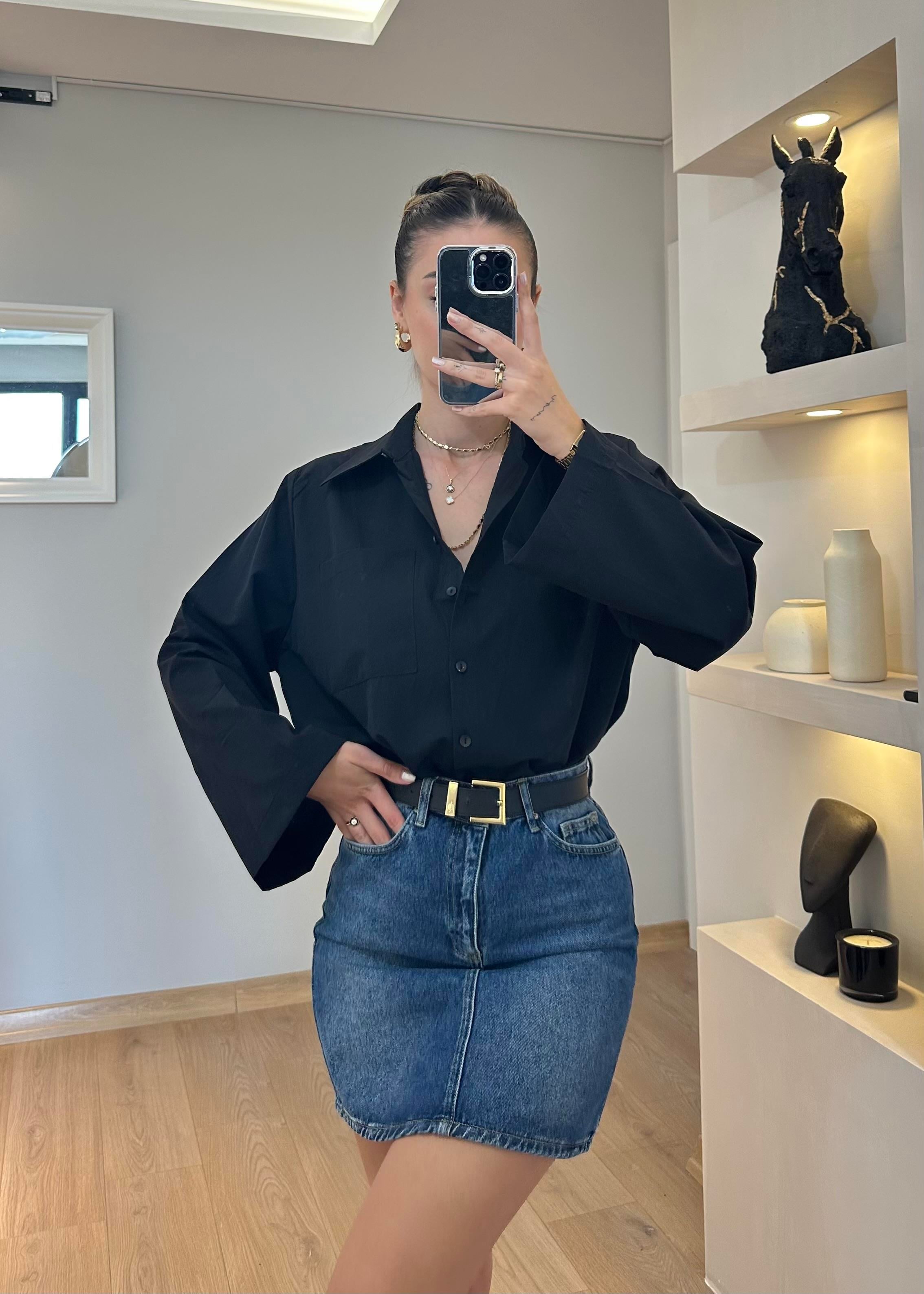 Karen Siyah Oversize Gömlek