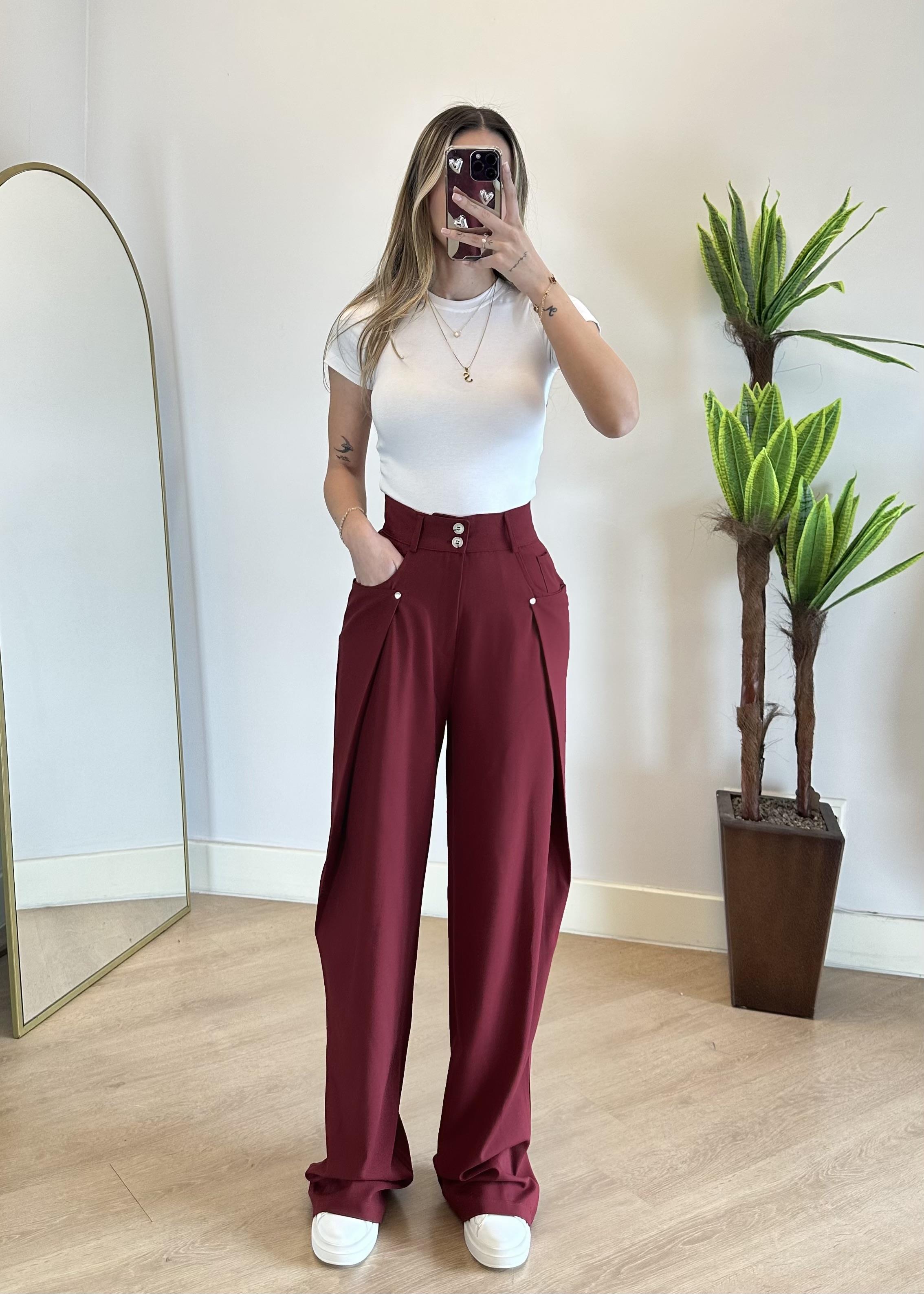 Karla Yüksek Bel Bordo Palazzo Pantolon