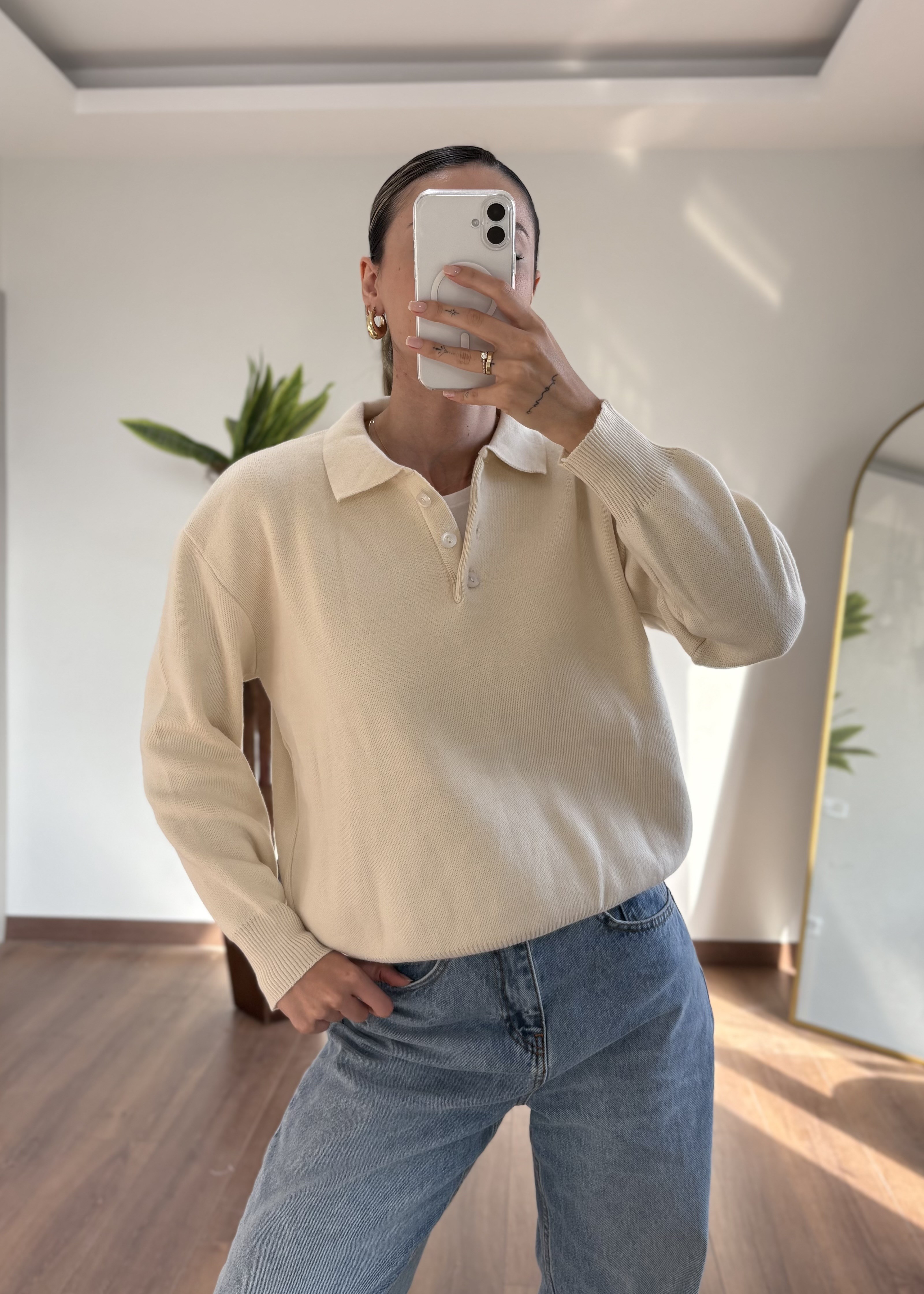 Krem Polo Yaka Triko