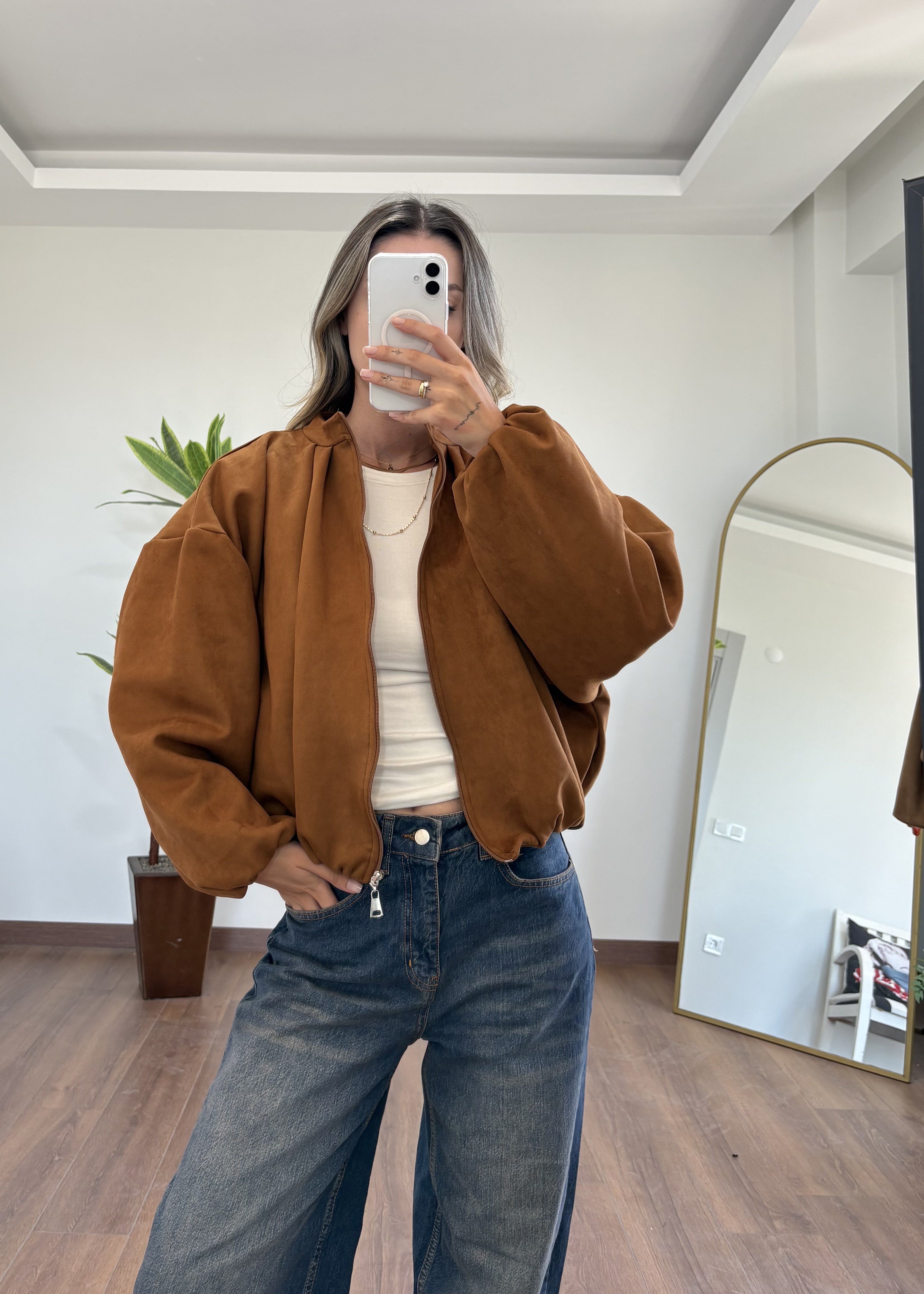 Laris Taba Süet Bomber Ceket