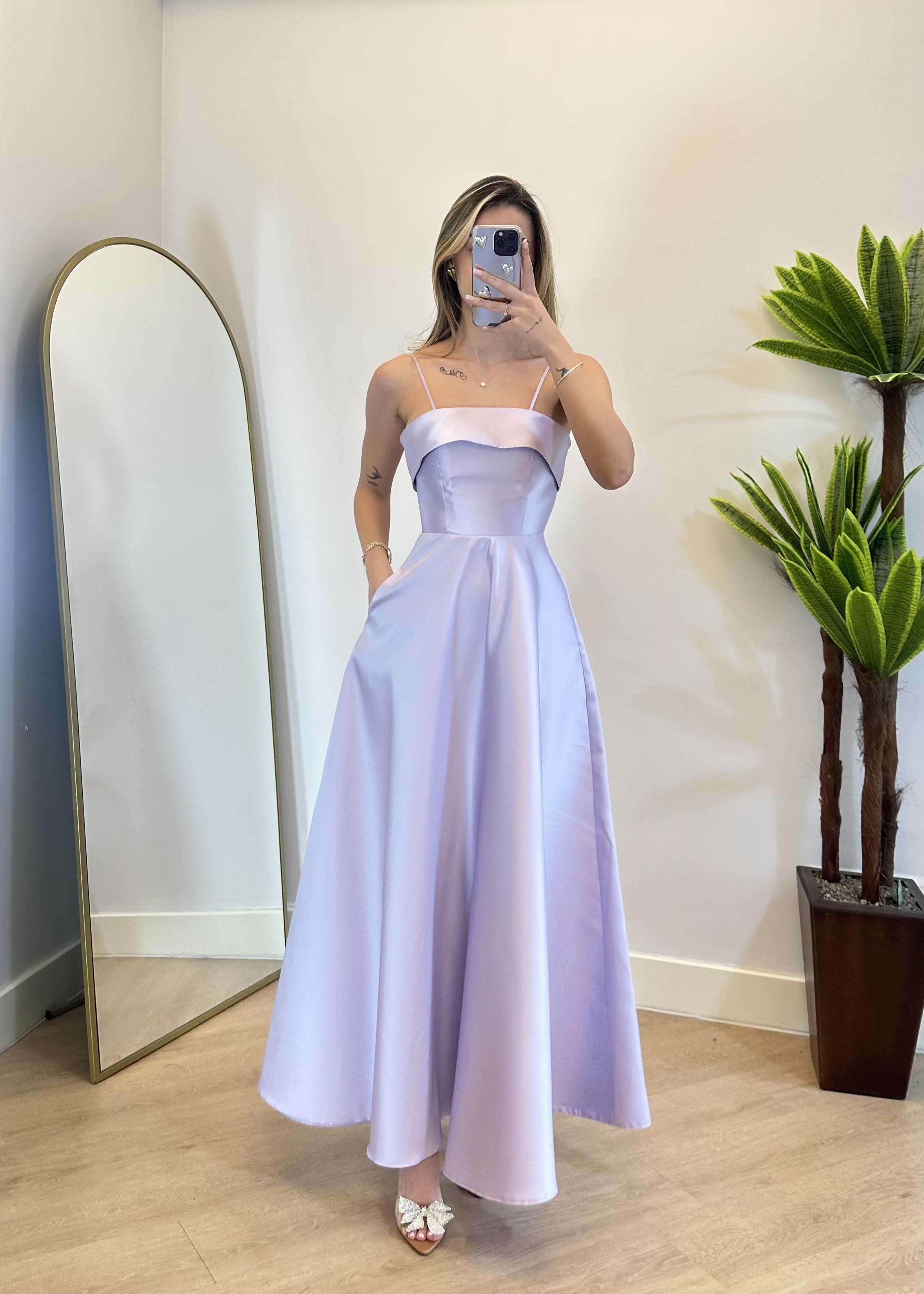 Lery Lila Askılı Tam Boy Elbise
