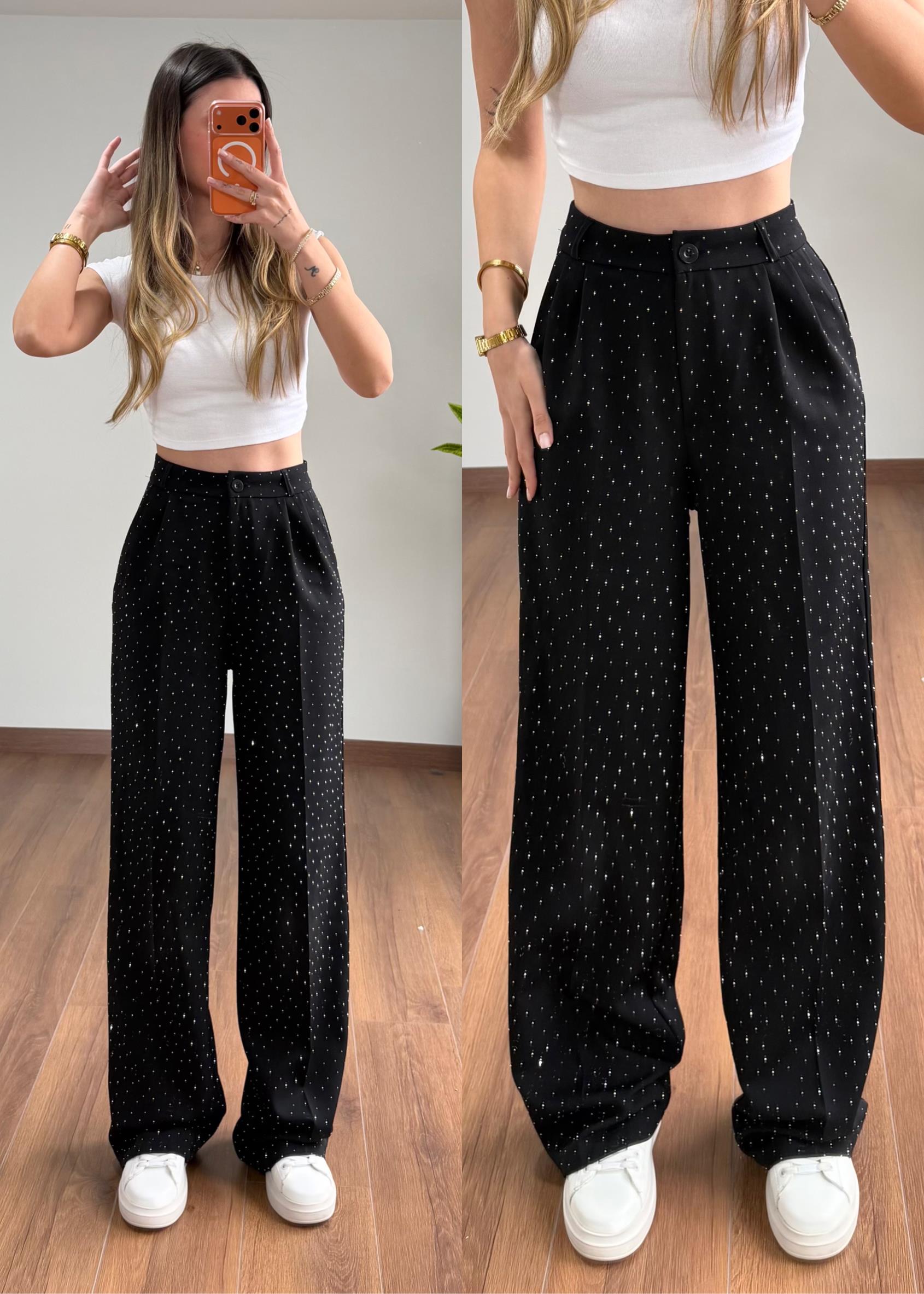 Lidya Taşlı Siyah Palazzo