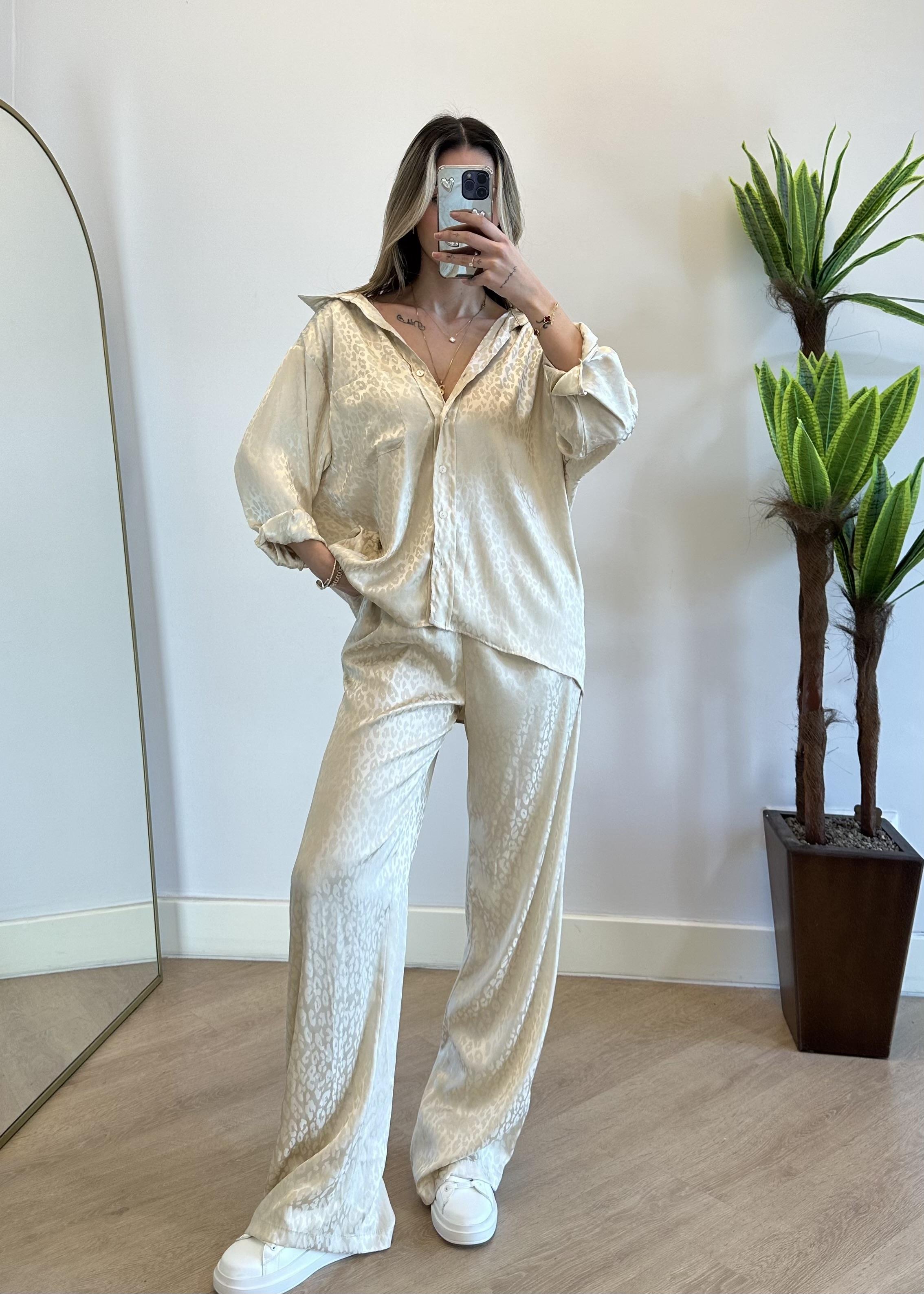 Linda Saten Gold Gömlek Takım