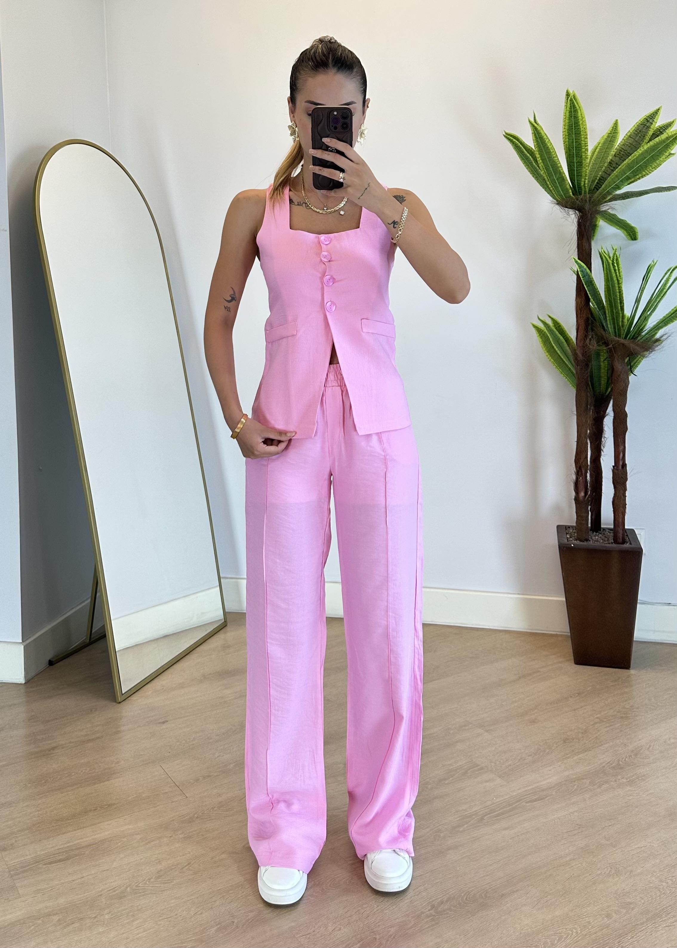 Mia Pembe Yelek Takım