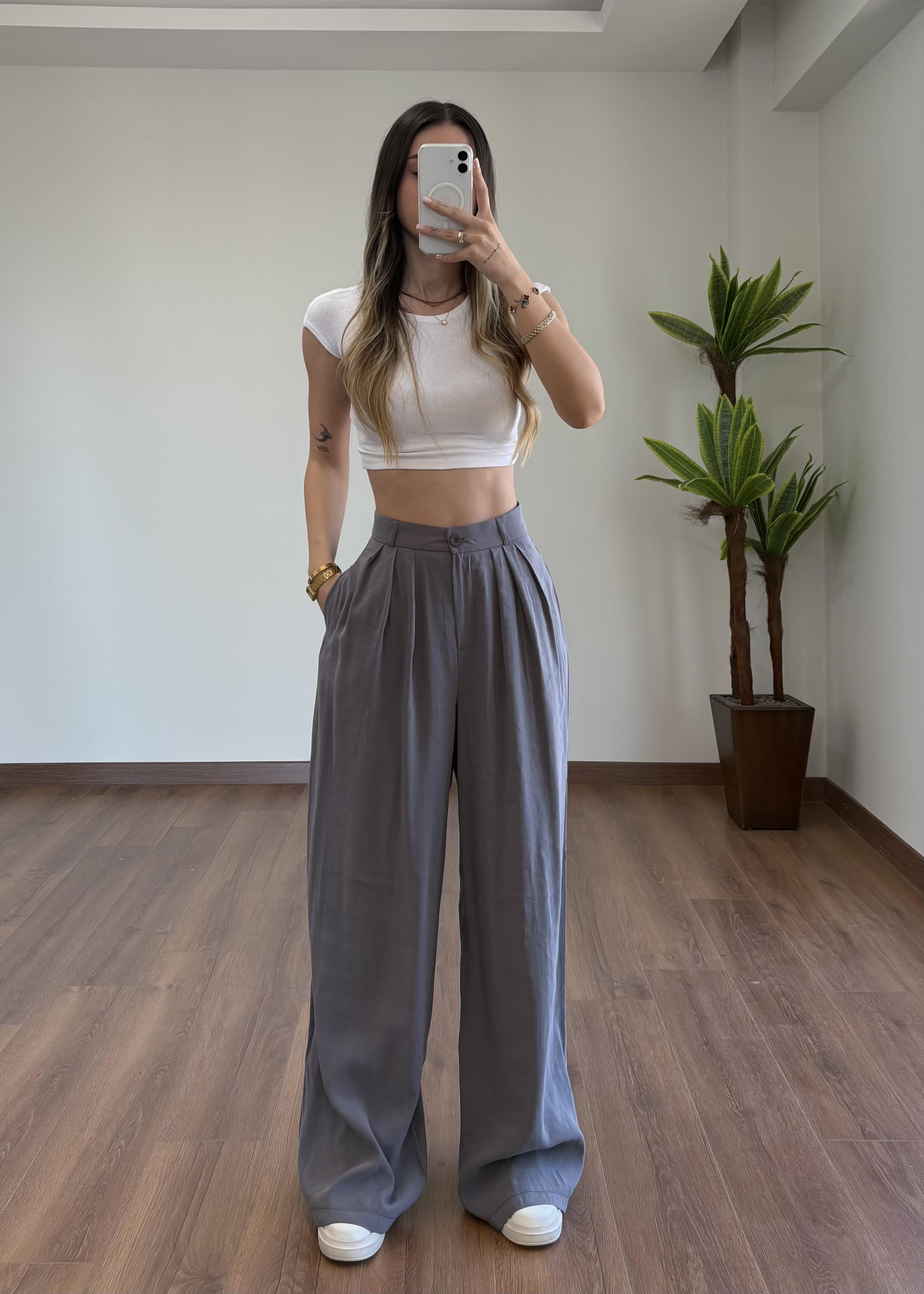 Modal Kumaş Gri Palazzo Pantolon