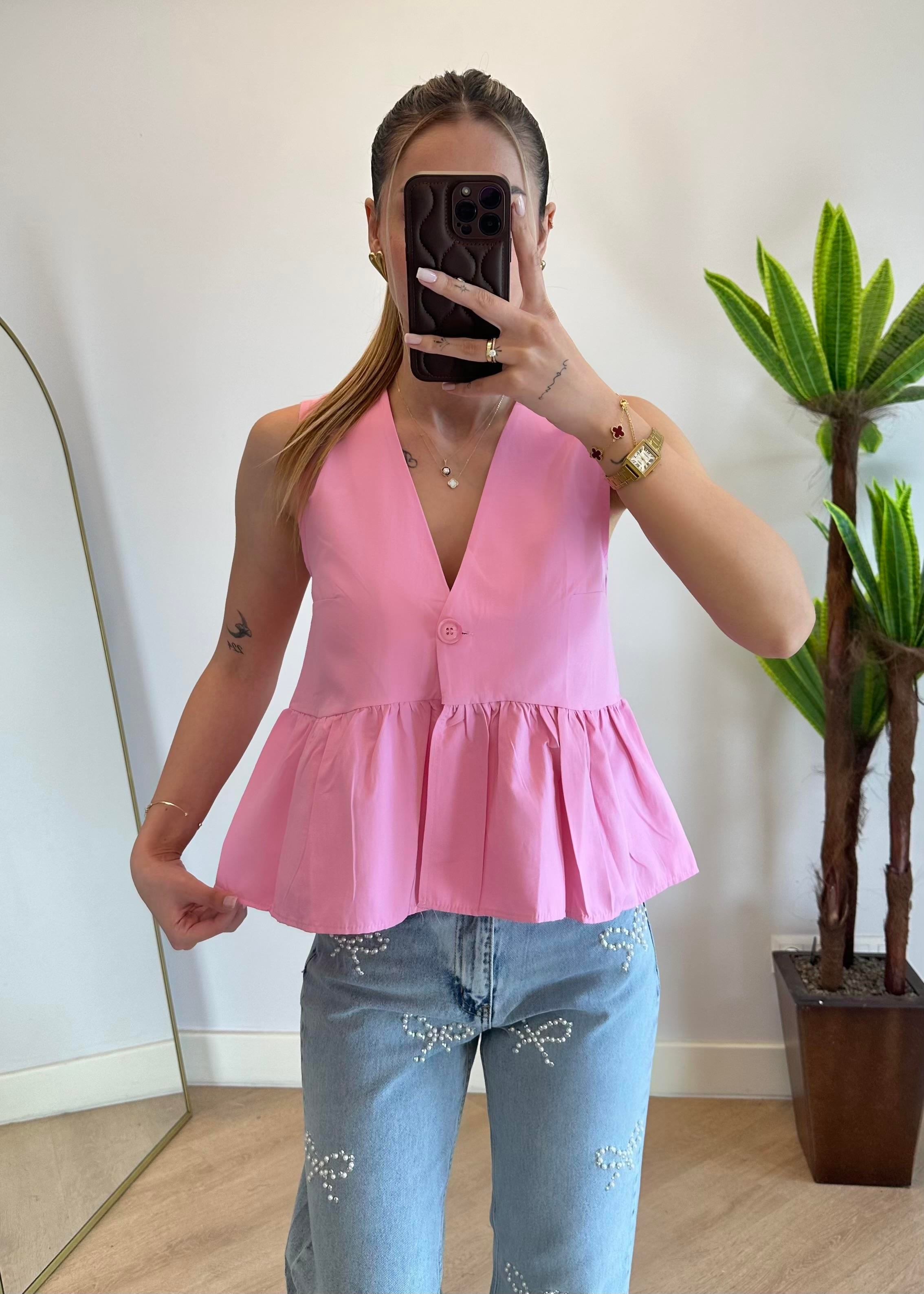Nora Pembe Tek Düğme Gömlek