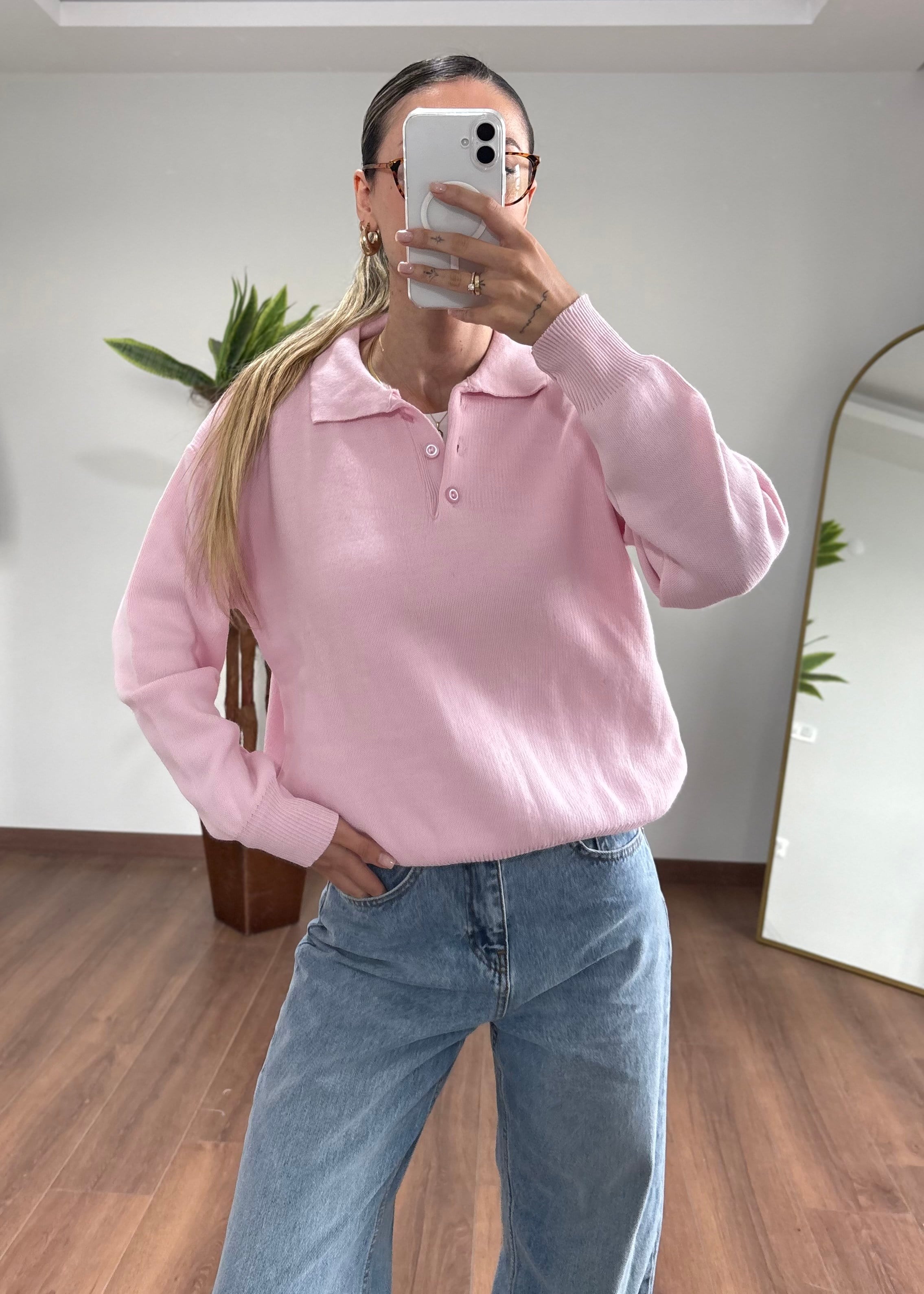 Pembe Polo Yaka Triko