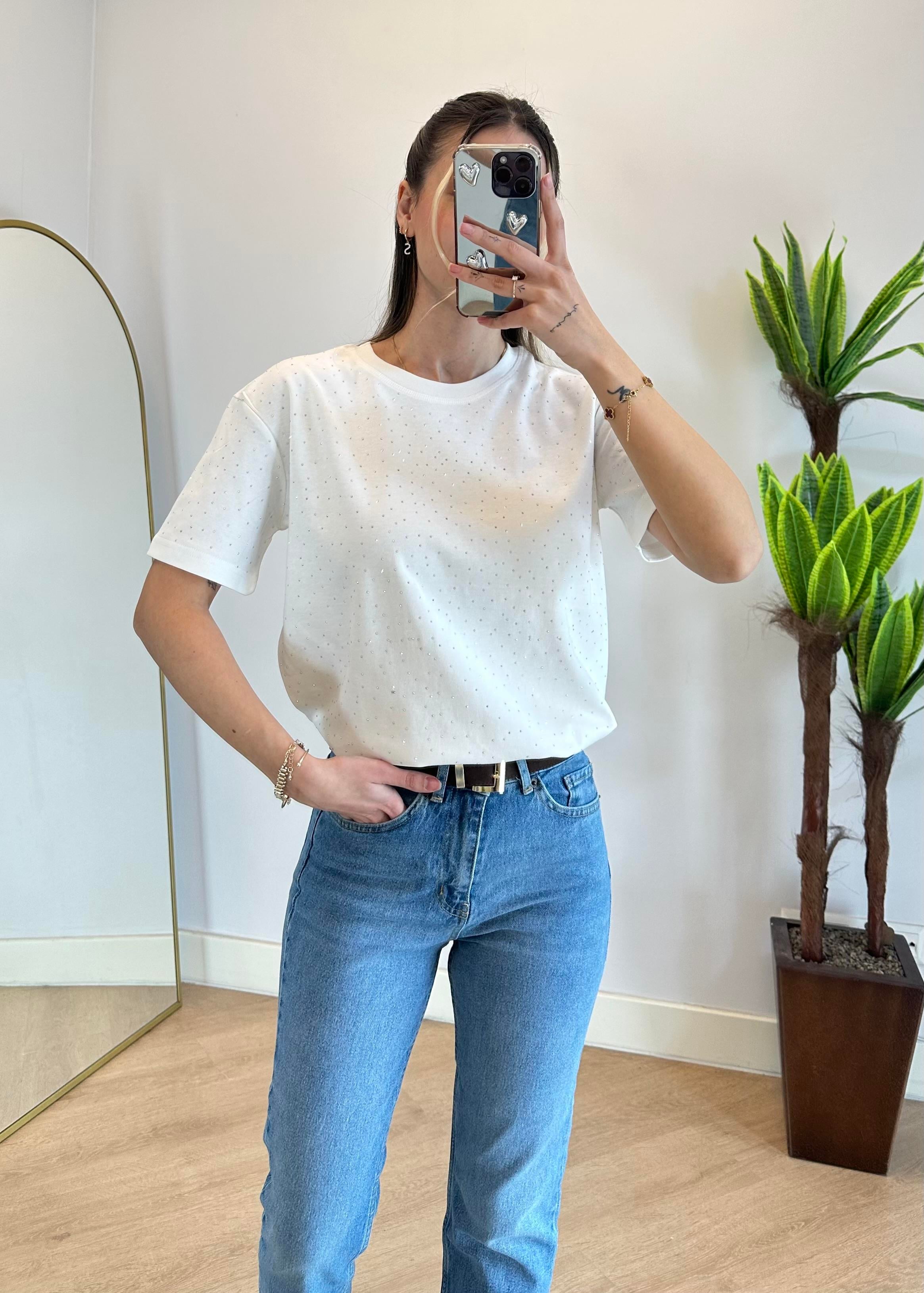 Pery Beyaz Taşlı Tshirt