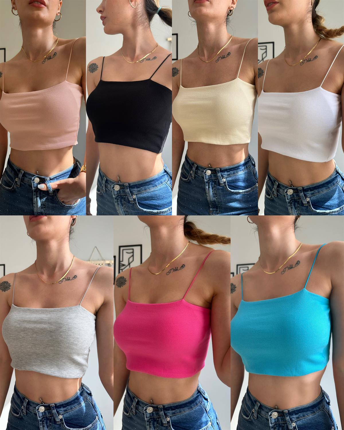 Renkli crop askılı atlet 