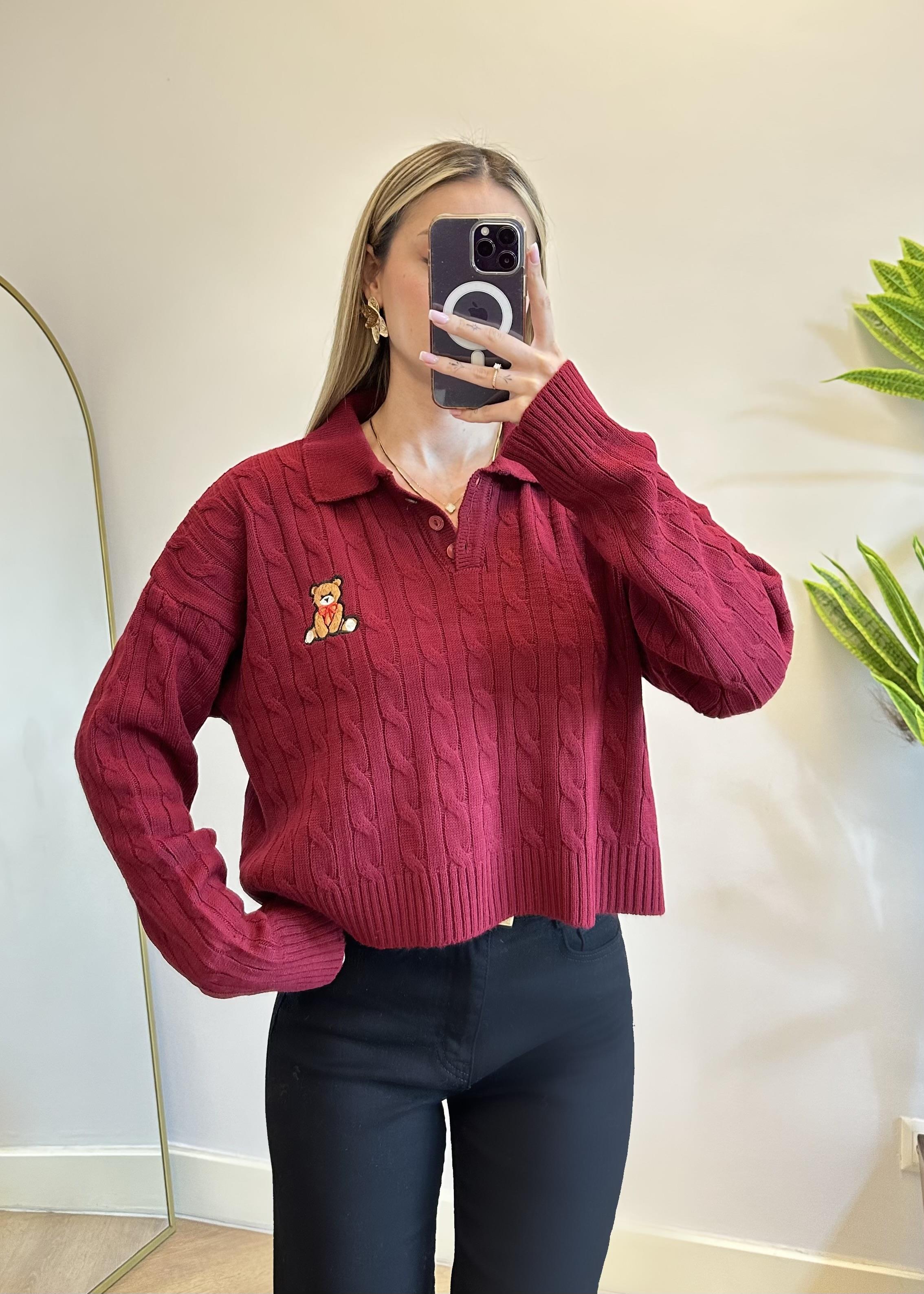 Teddy Bordo Polo Yaka Triko Kazak