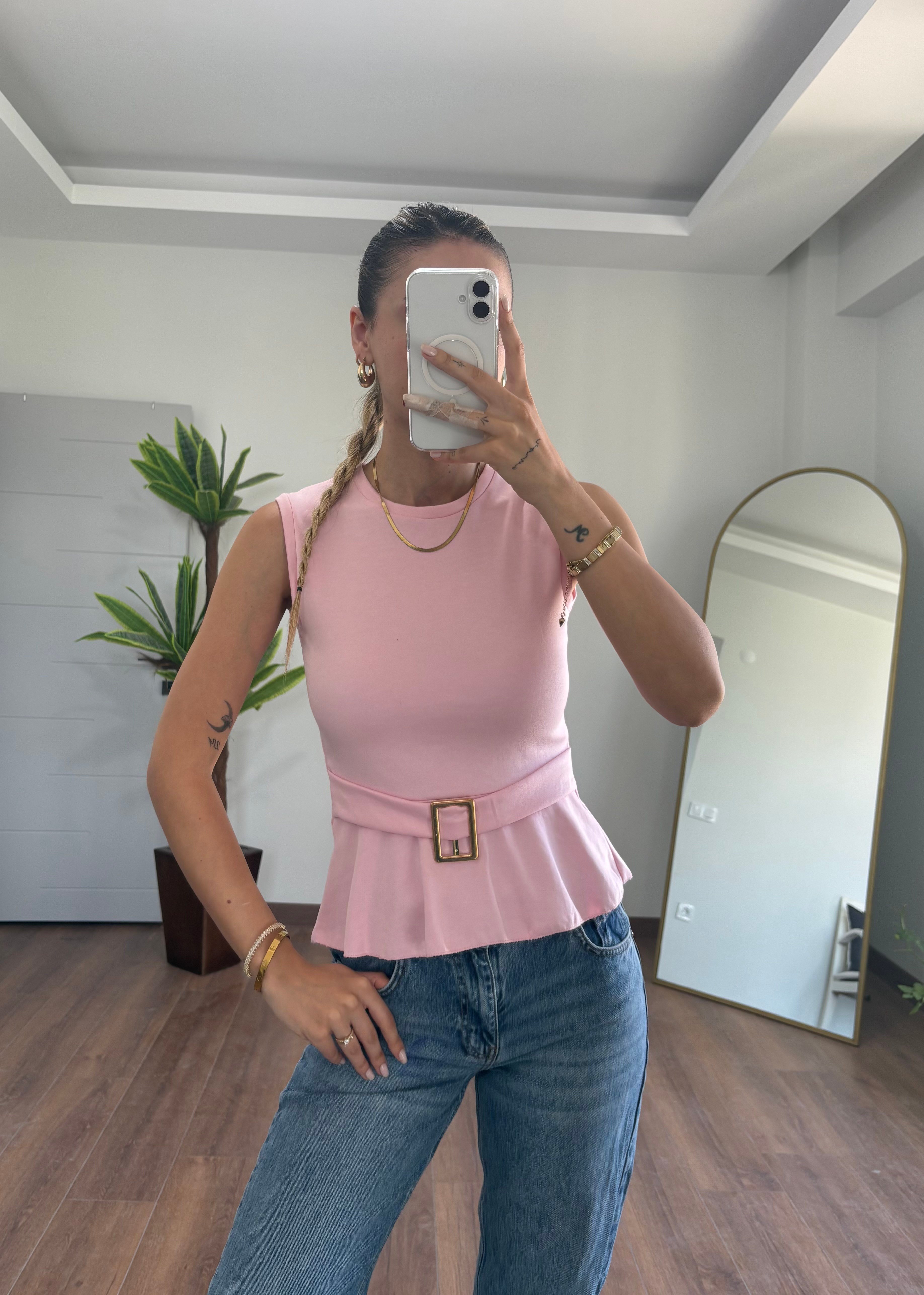 Toka Detay Pembe Bluz 