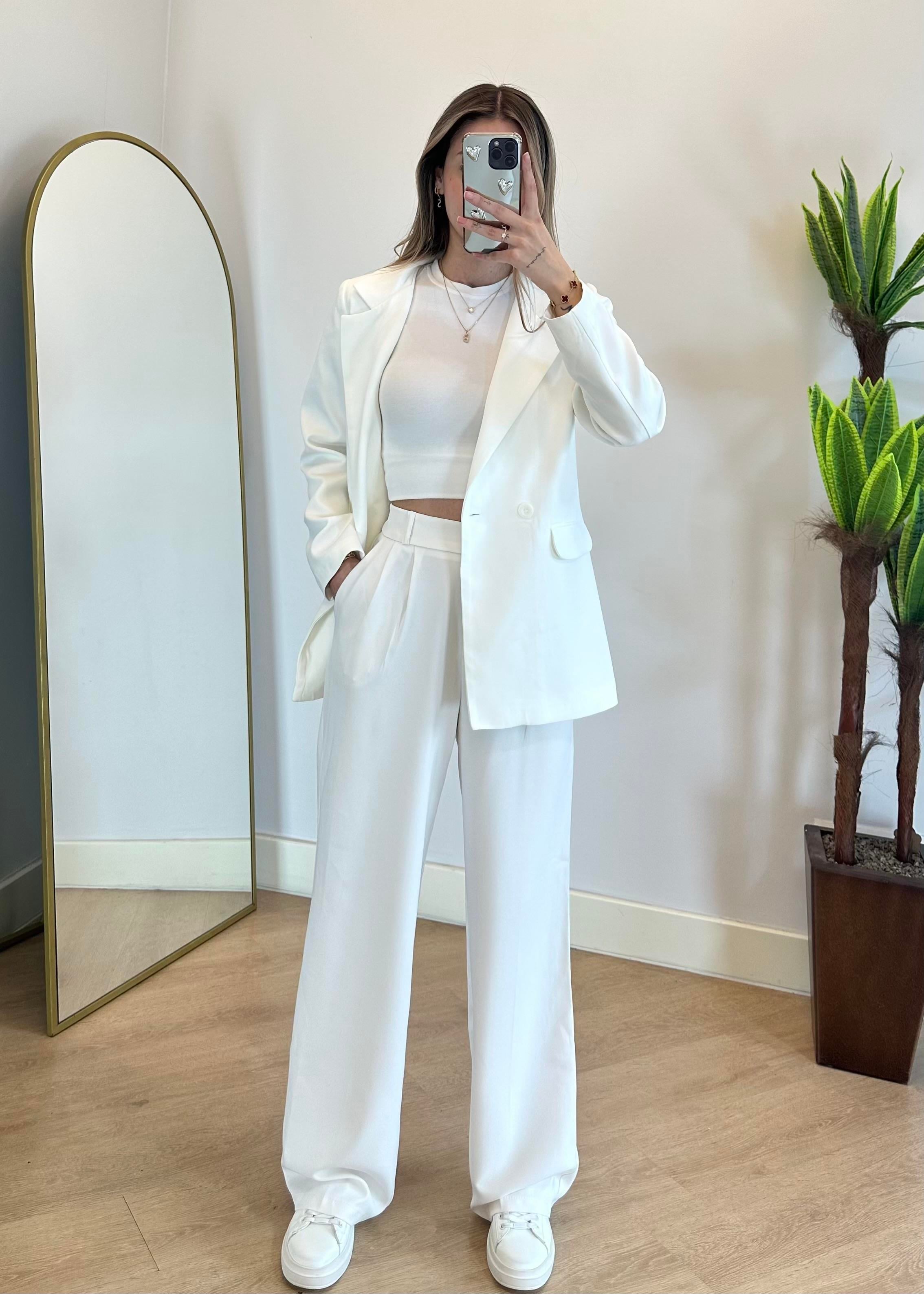 Wany Beyaz Oversize Blazer Ceket Takım