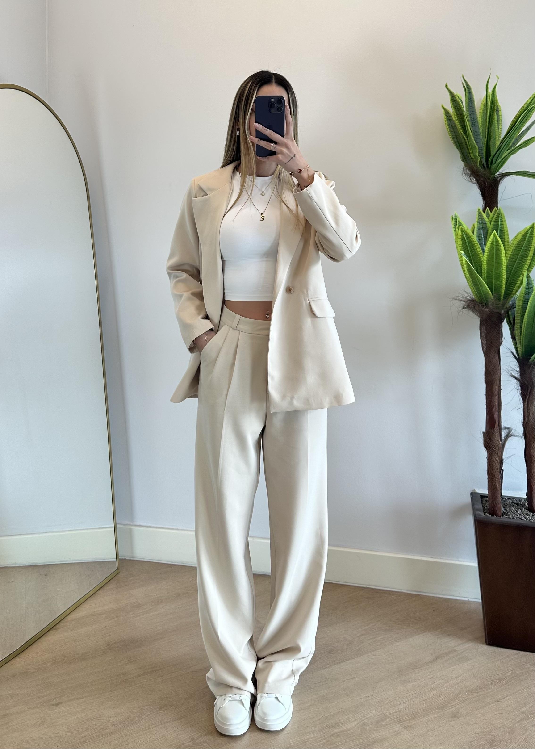 Wany Krem Oversize Blazer Ceket