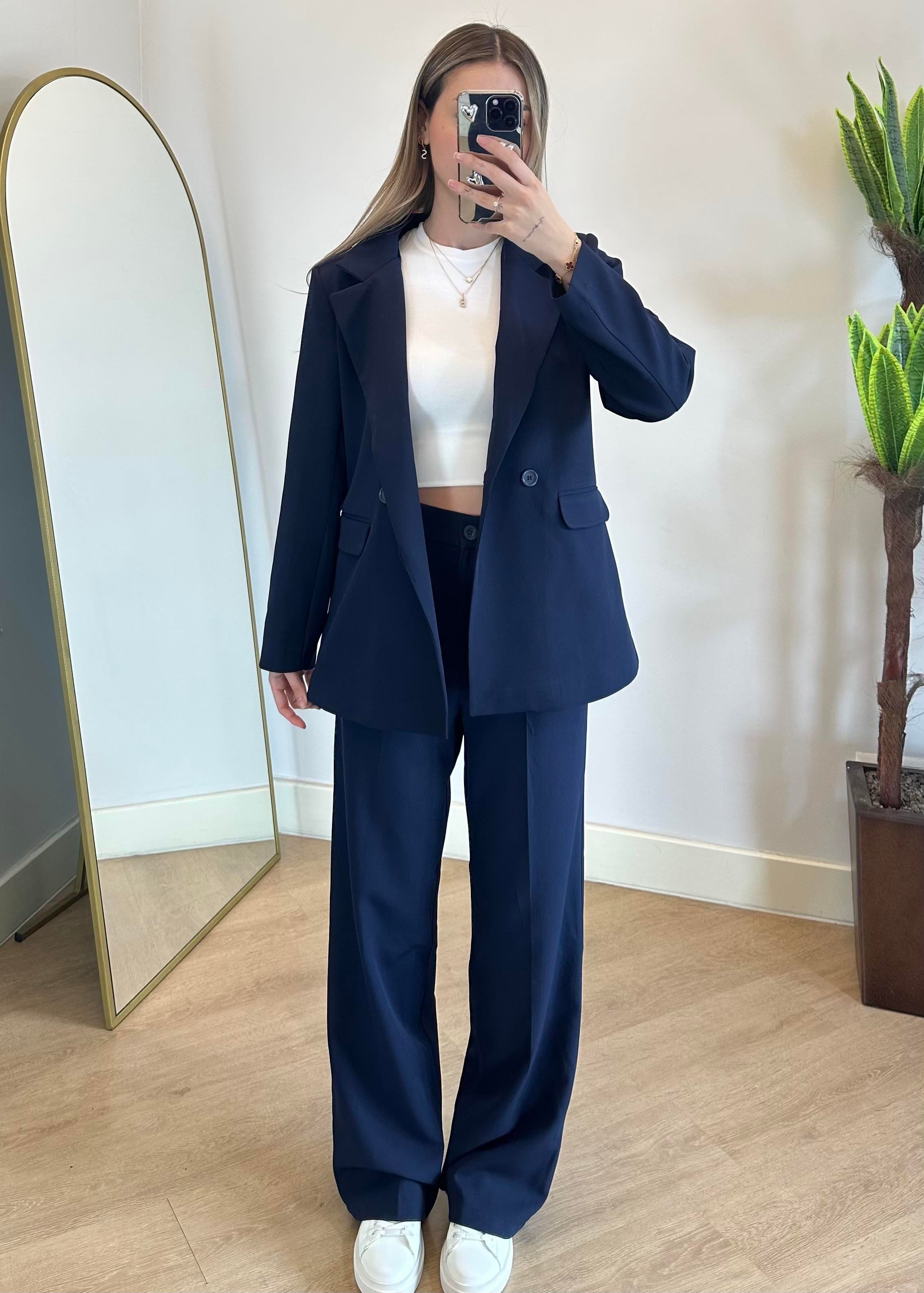 Wany Lacivert Oversize Blazer Ceket Takım