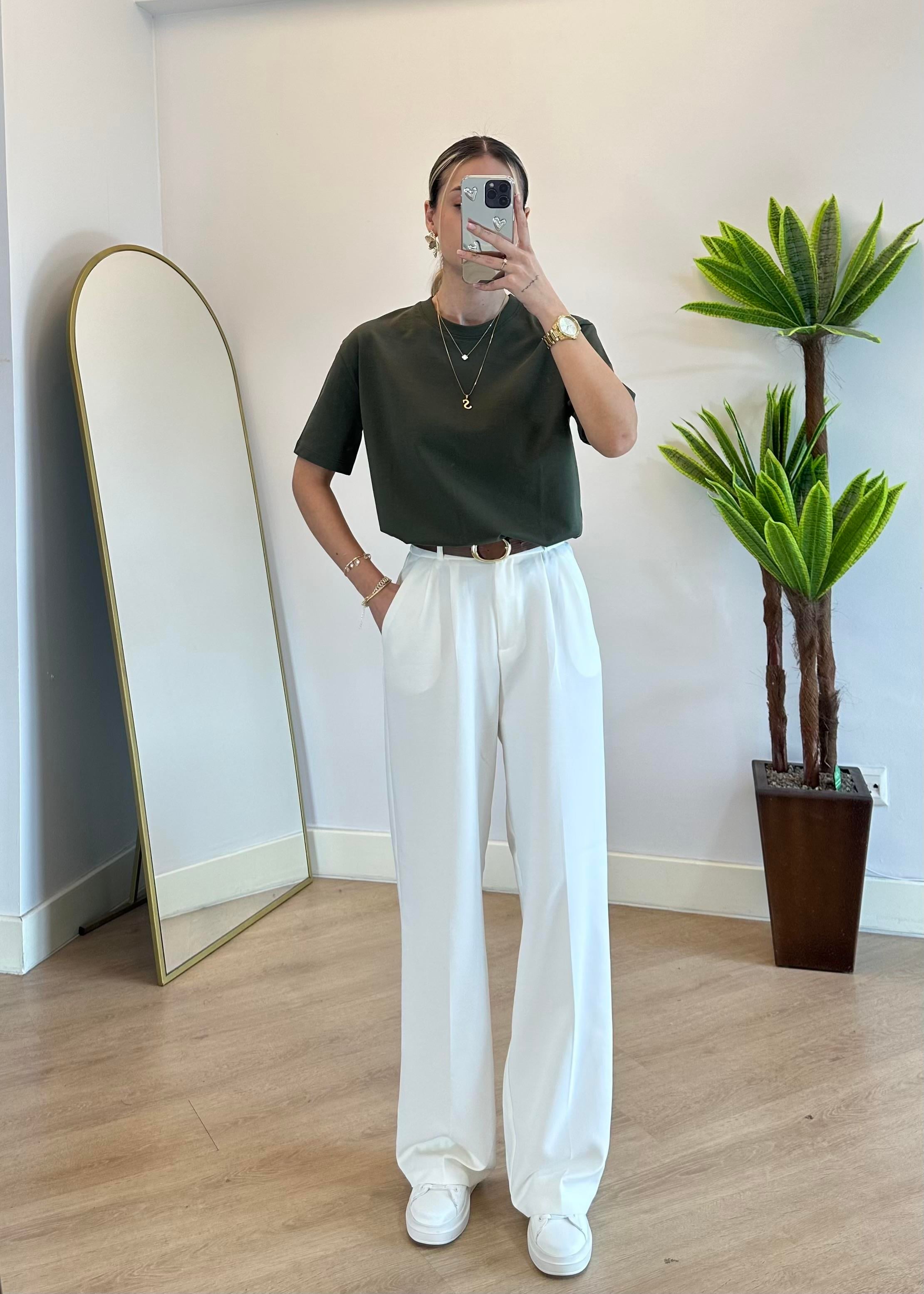 Wena Oversize Yarım Kol Haki Basic T-shirt