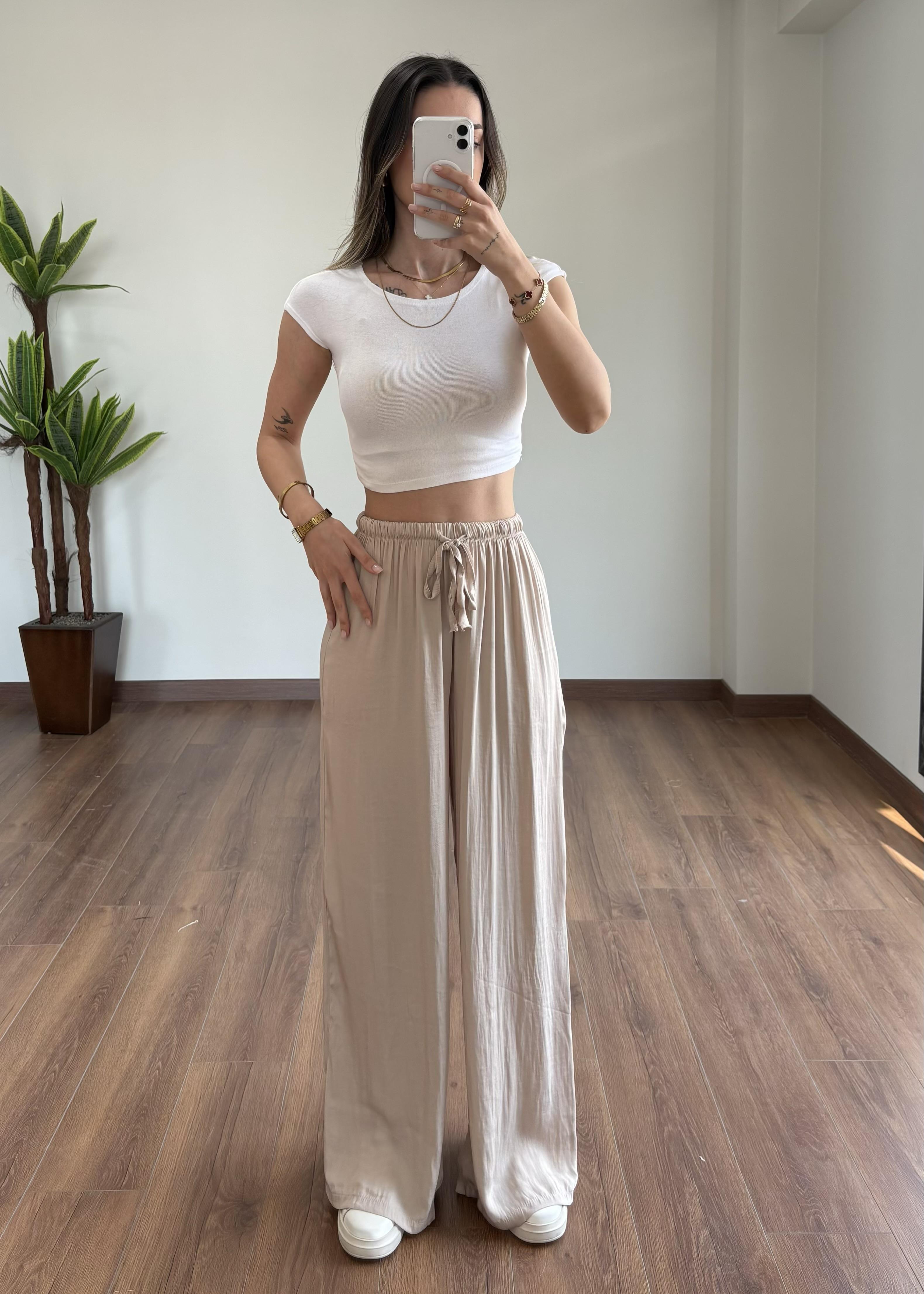 Bağlamalı Krem Pantolon
