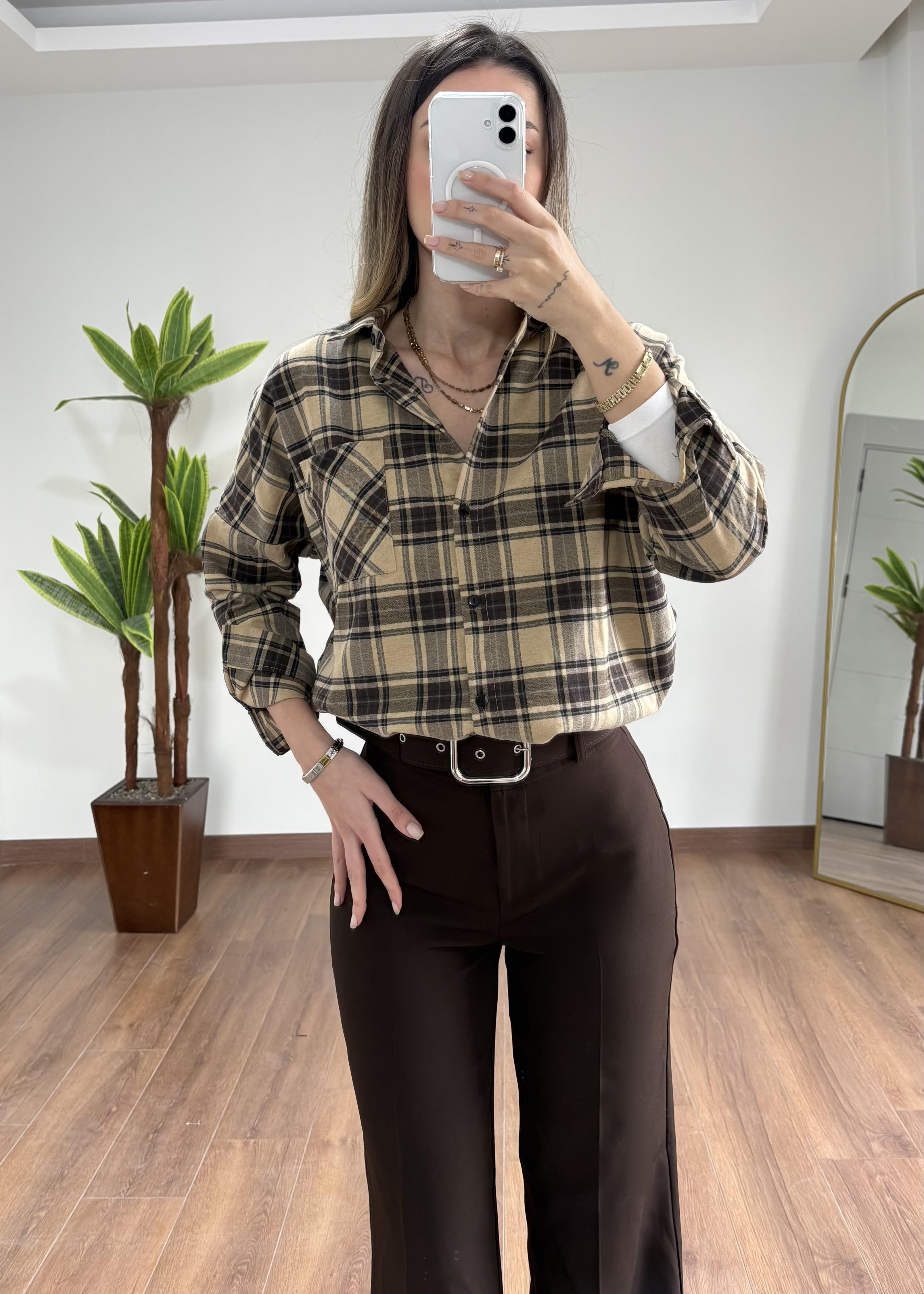 Ekose Krem Salaş Gömlek